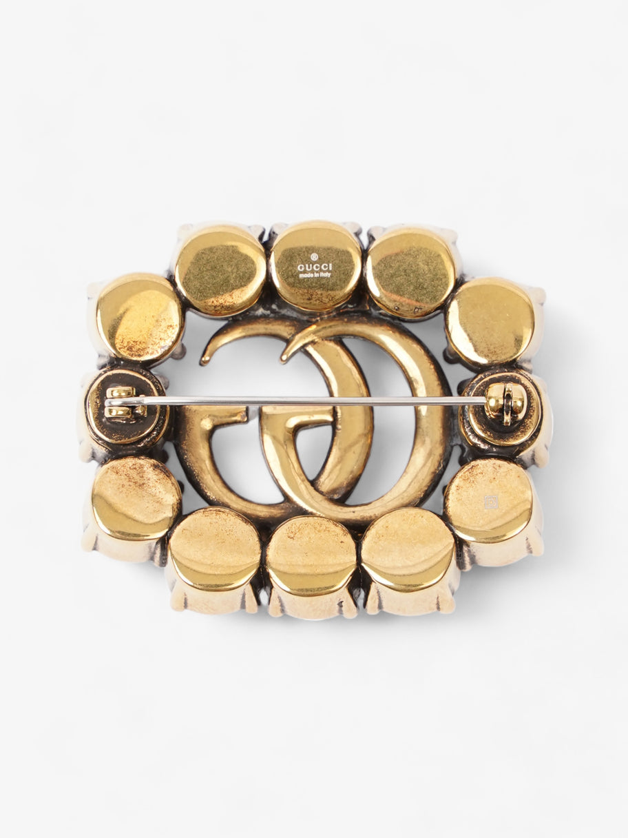 Gucci Crystal Double G Brooch Aged Gold Base Metal Image 2