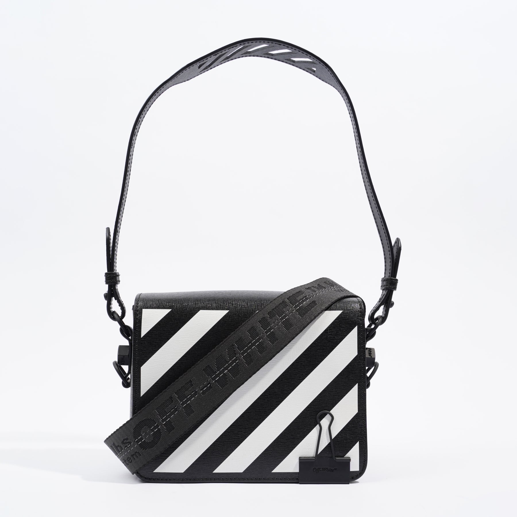 Off-white Binder Clip Leather Shoulder Bag In Black White