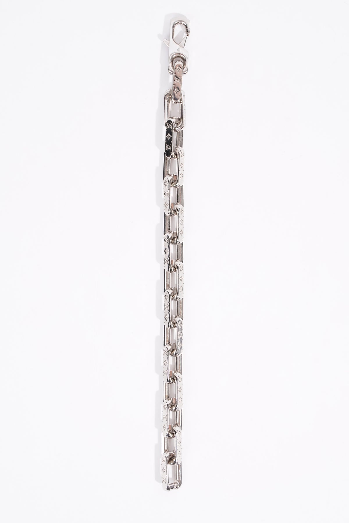 LOUIS VUITTON Monogram Chain Bracelet Grey Metal & Monogram Canvas. Size L