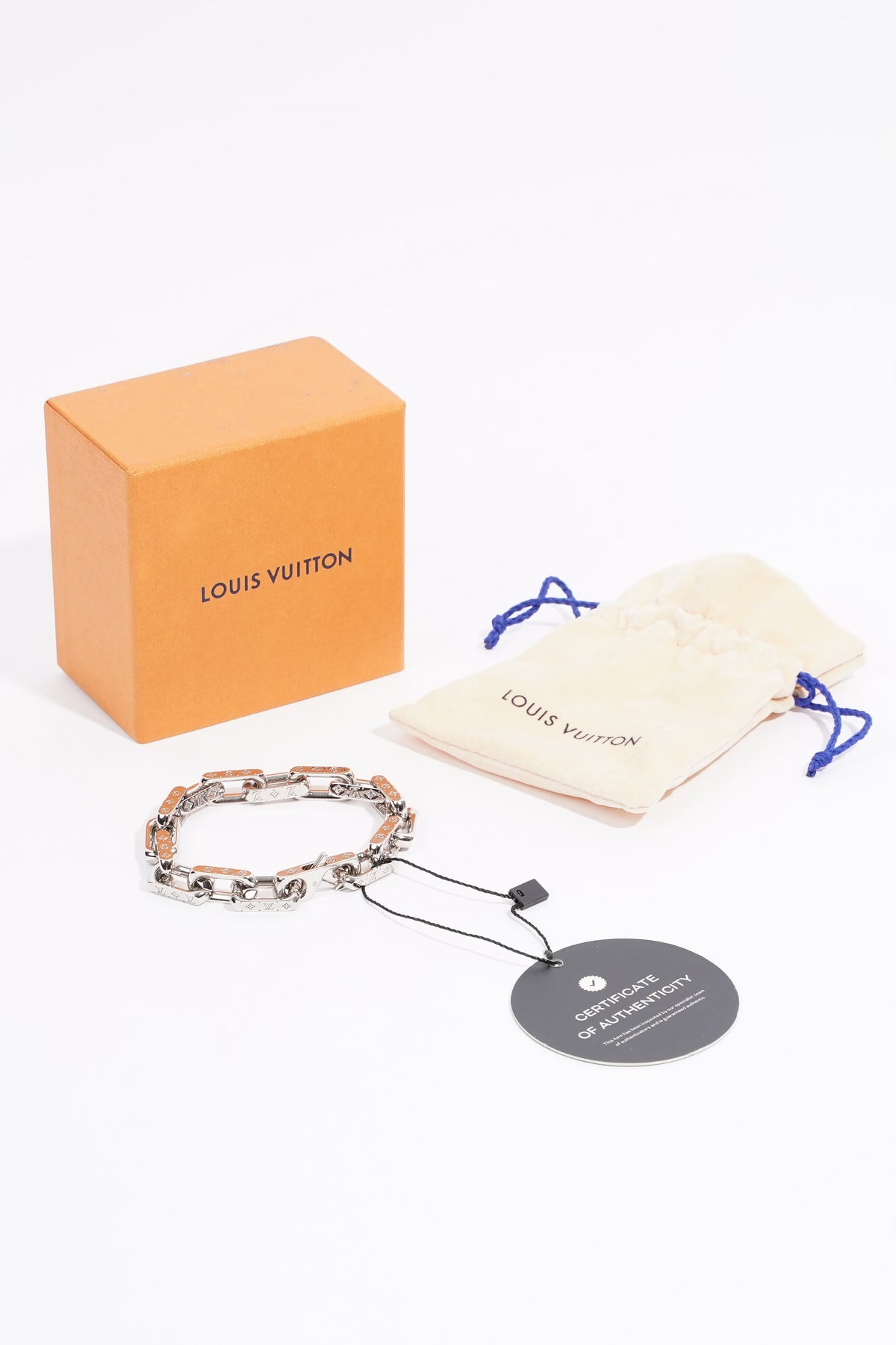 Louis Vuitton Monogram Plate Chain Bracelet Metal Silver 2032801