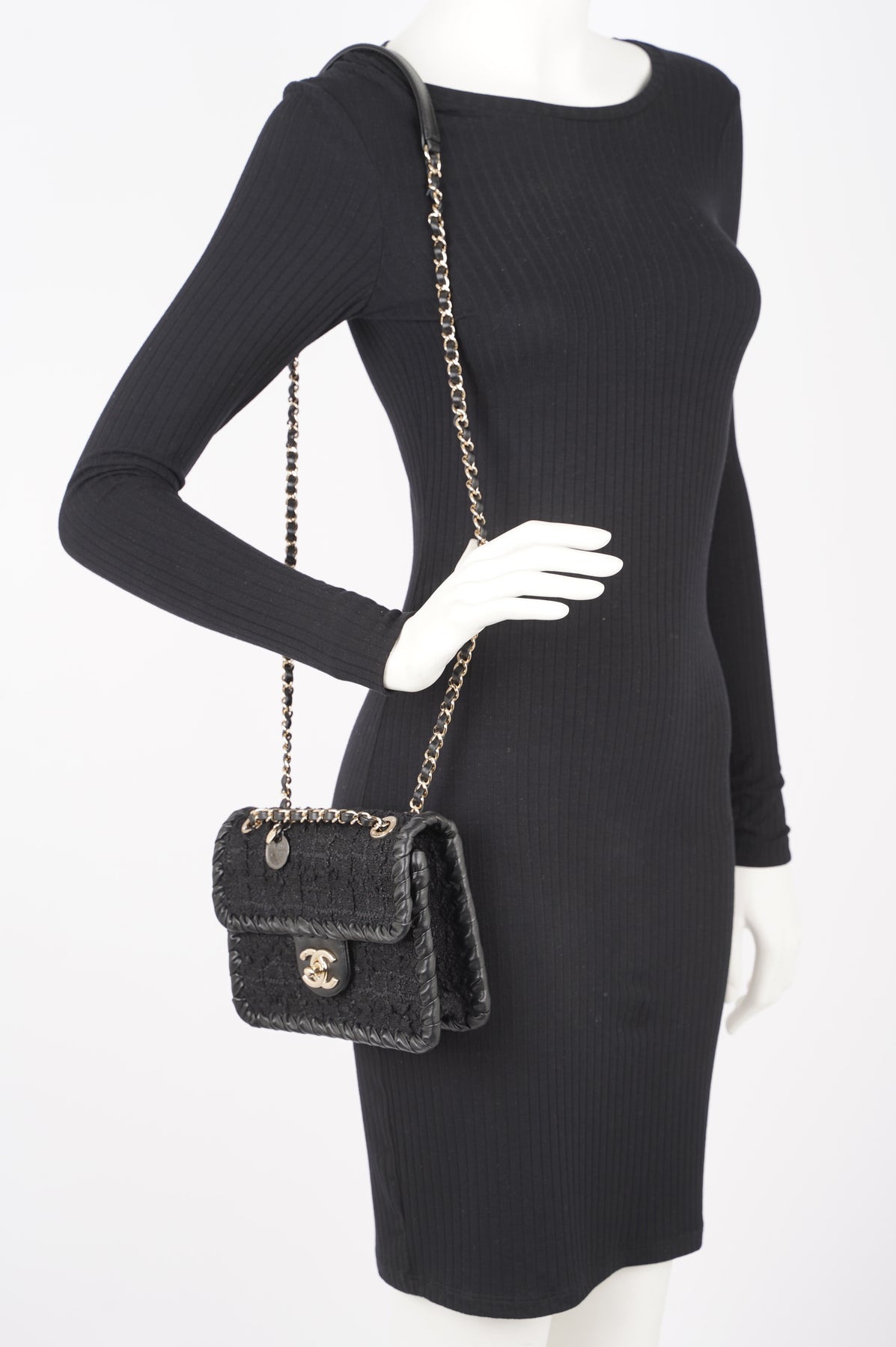 Chanel Quilted Black Silk Mini Camellia Classic Flap Shoulder Bag