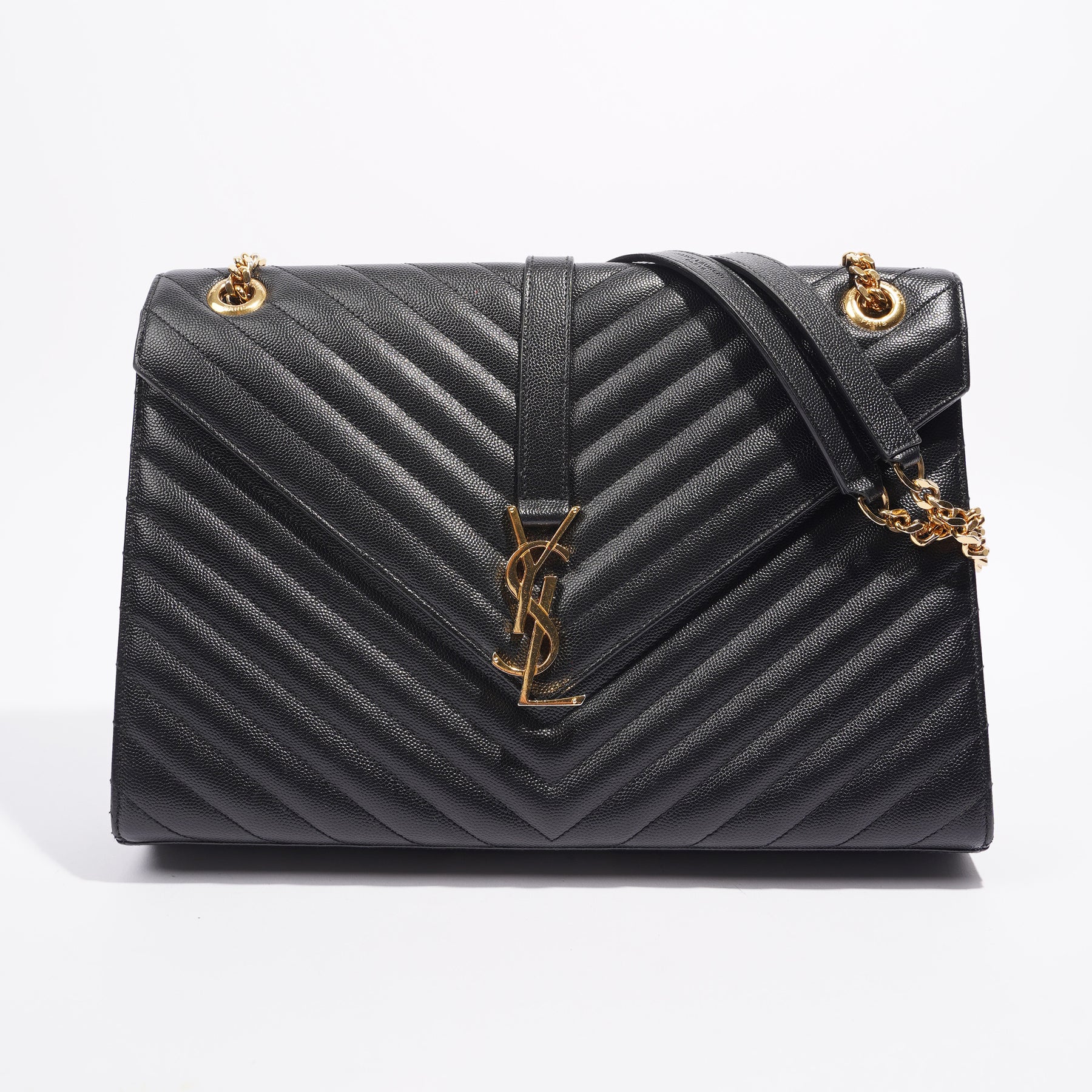 Saint Laurent Womens Envelope Bag Black Leather Large – Luxe