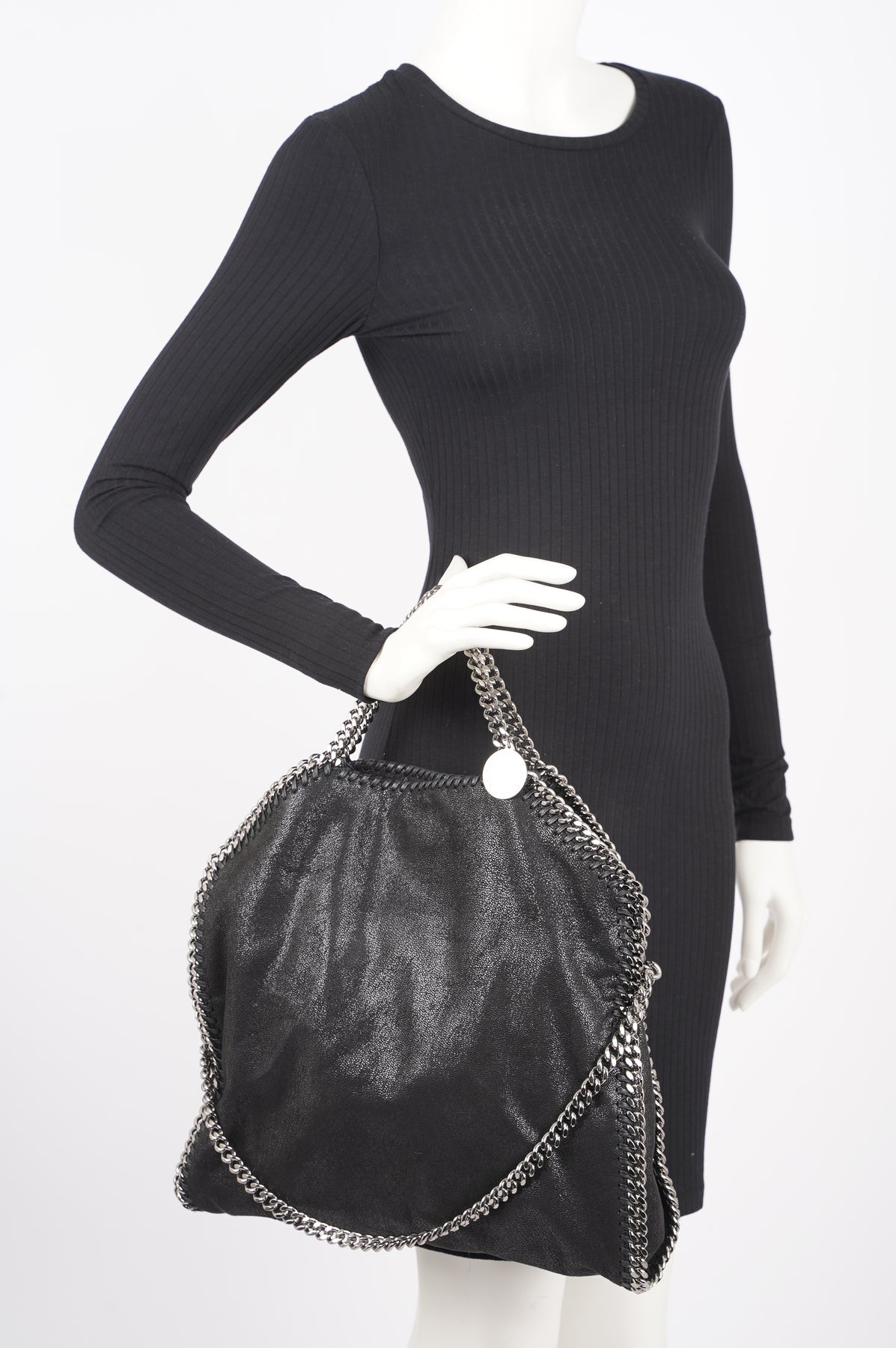 Women Black Falabella Fold-Over Tote