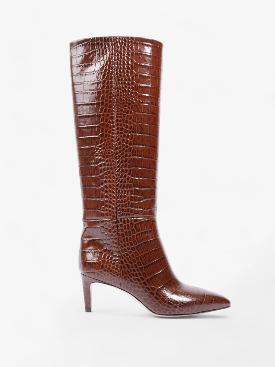 Stiletto Tall Boots 75mm Brown Croc Embossed Leather EU 38 UK 5 Image 1
