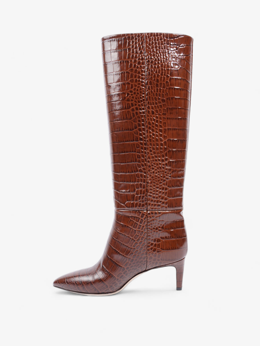 Stiletto Tall Boots 75mm Brown Croc Embossed Leather EU 38 UK 5 Image 3
