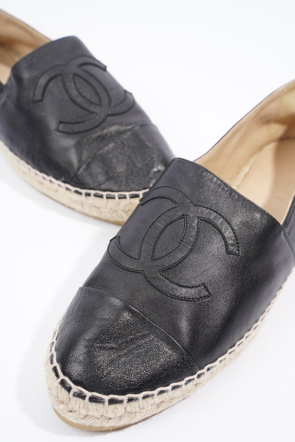 Chanel Womens Espadrilles Black Leather EU 41 / UK 8 – Luxe Collective