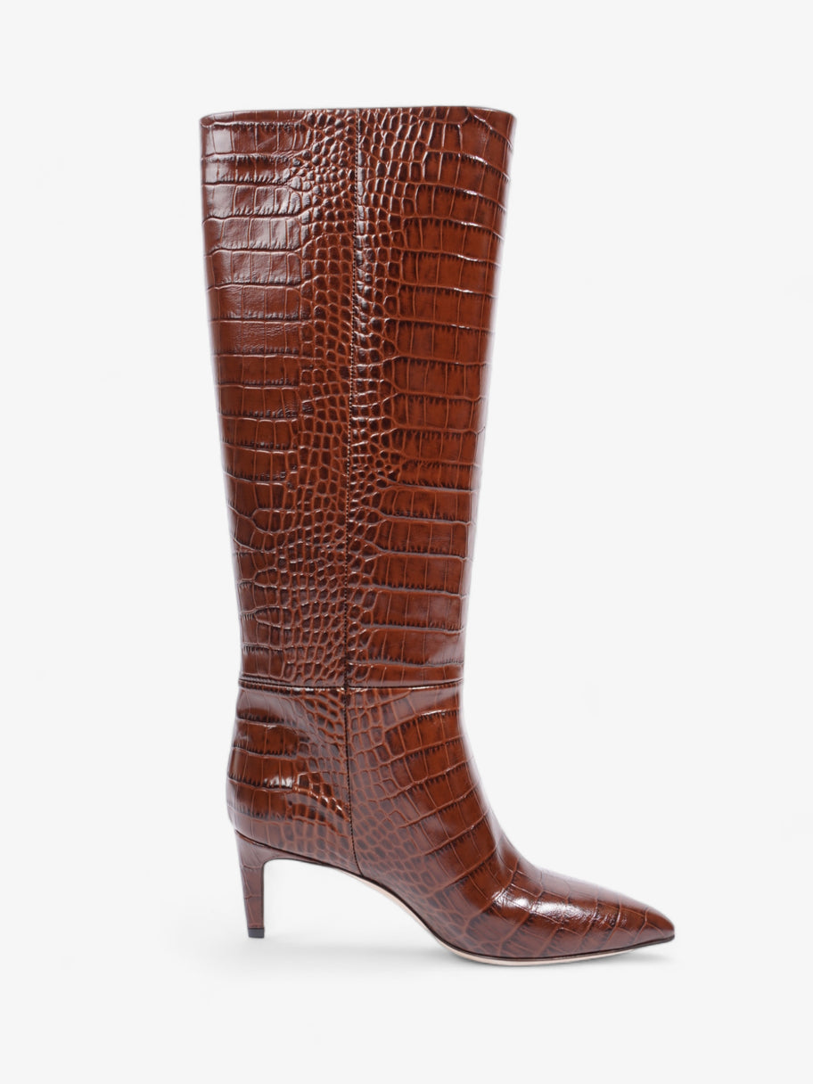 Stiletto Tall Boots 75mm Brown Croc Embossed Leather EU 38 UK 5 Image 4