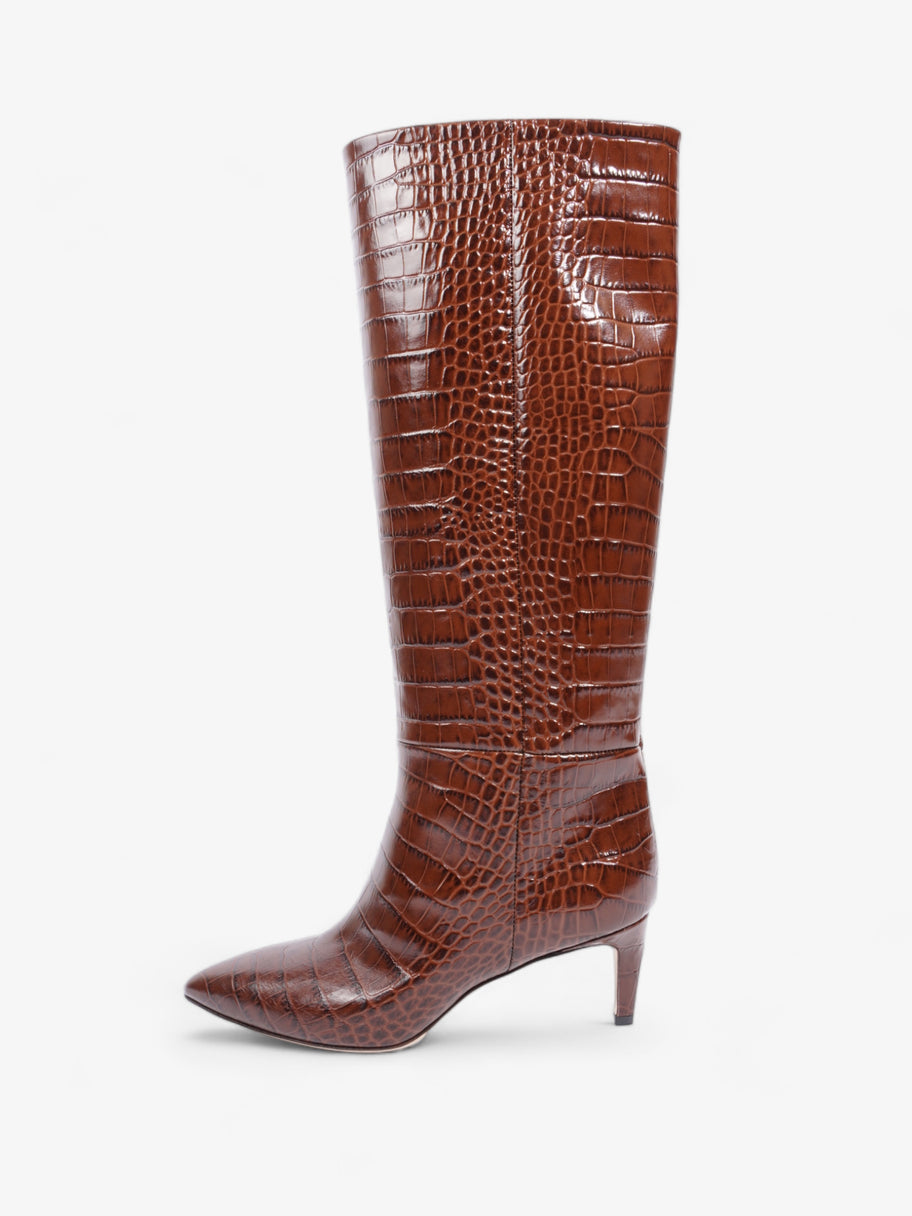 Stiletto Tall Boots 75mm Brown Croc Embossed Leather EU 38 UK 5 Image 5