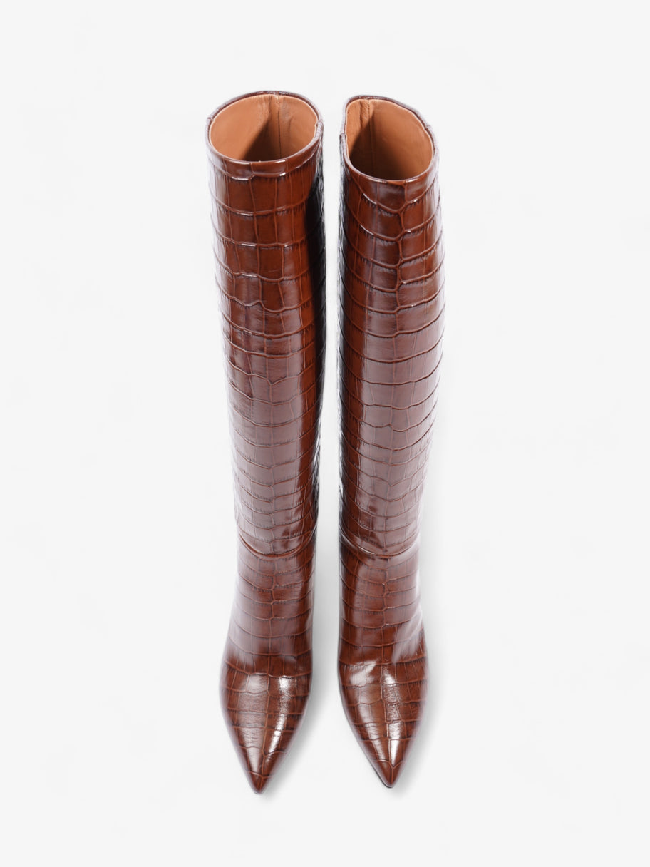 Stiletto Tall Boots 75mm Brown Croc Embossed Leather EU 38 UK 5 Image 8
