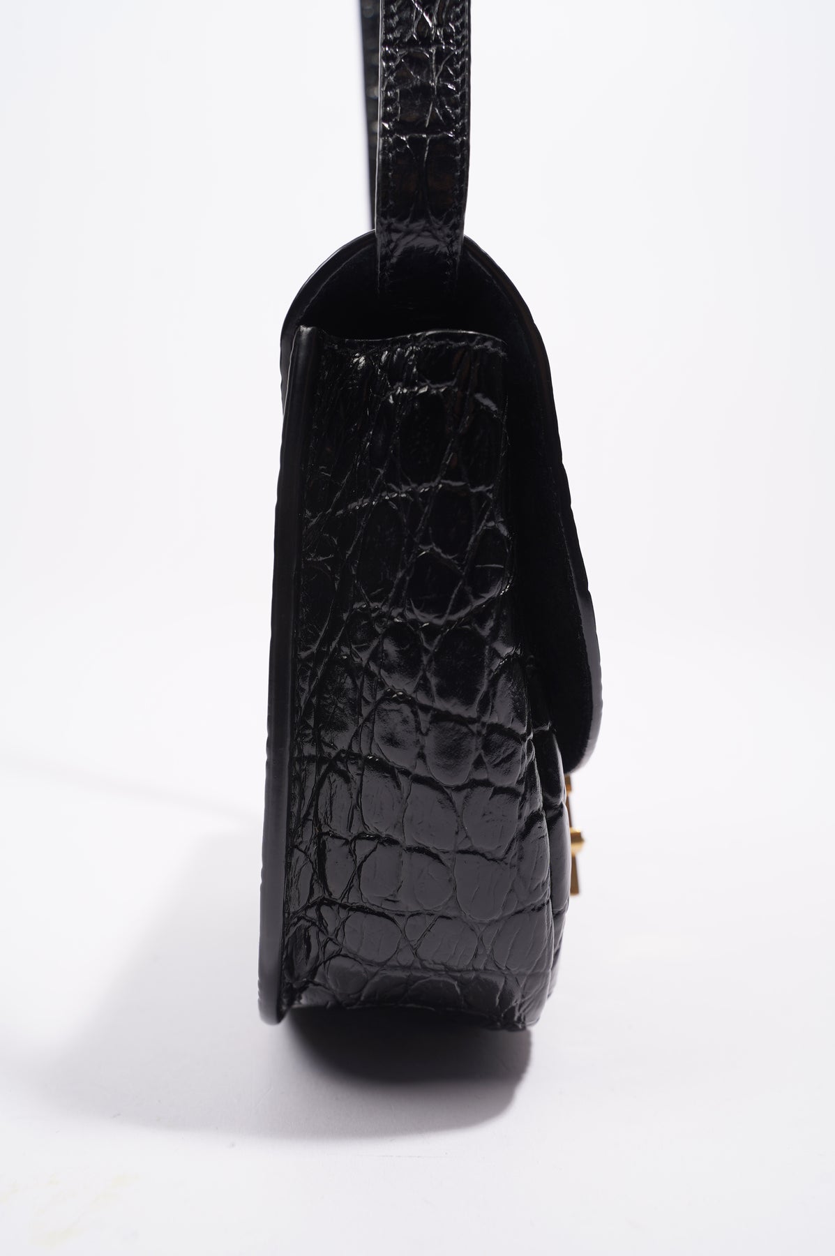 Saint Laurent Kaia Croc Embossed Leather Crossbody Bag in Black