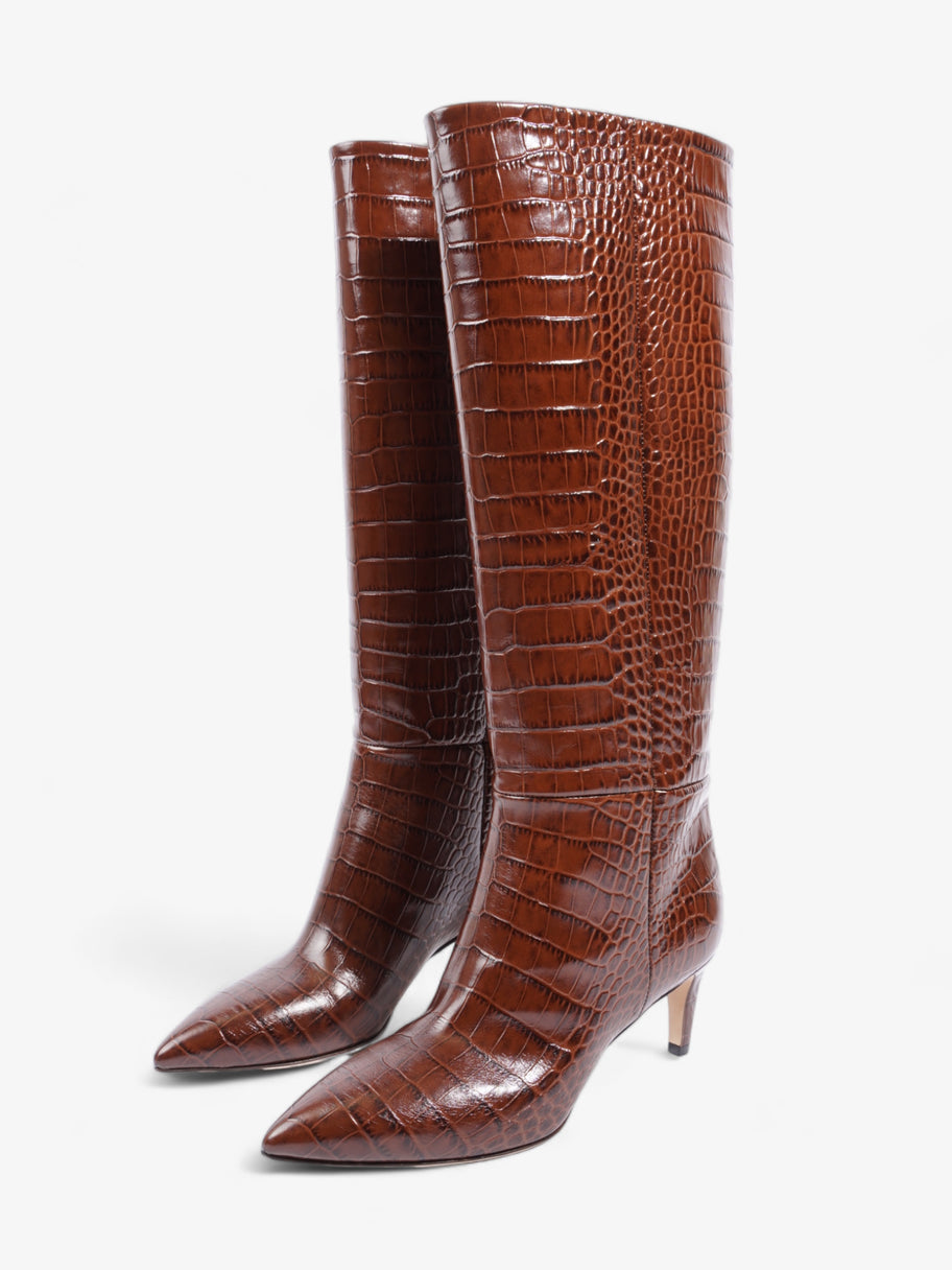 Stiletto Tall Boots 75mm Brown Croc Embossed Leather EU 38 UK 5 Image 10