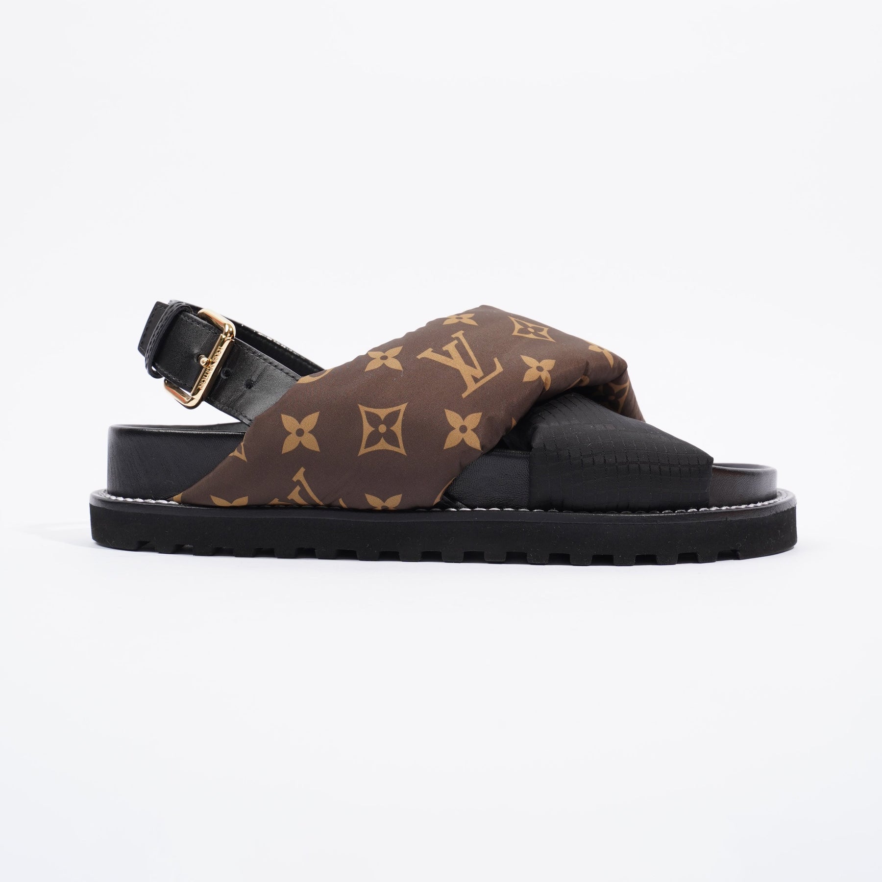 Louis Vuitton, Shoes, Louis Womens Paseo Chain Flat Comfort Sandals  Leather Black