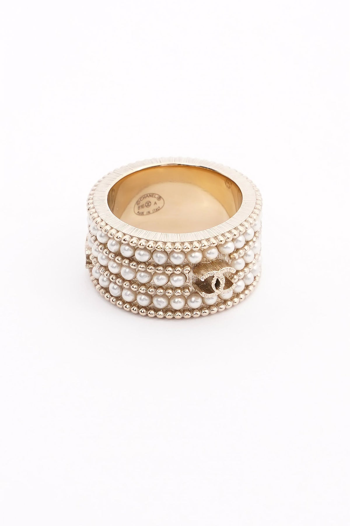 Chanel Micro Pearls Row Ring Champagne Gold Finish – Luxe Collective