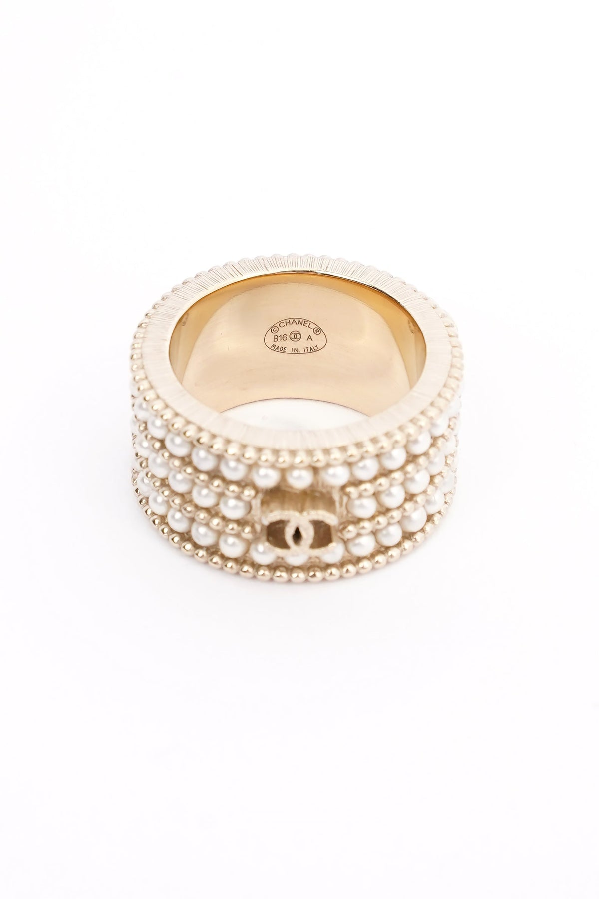 Chanel Micro Pearls Row Ring Champagne Gold Finish – Luxe Collective