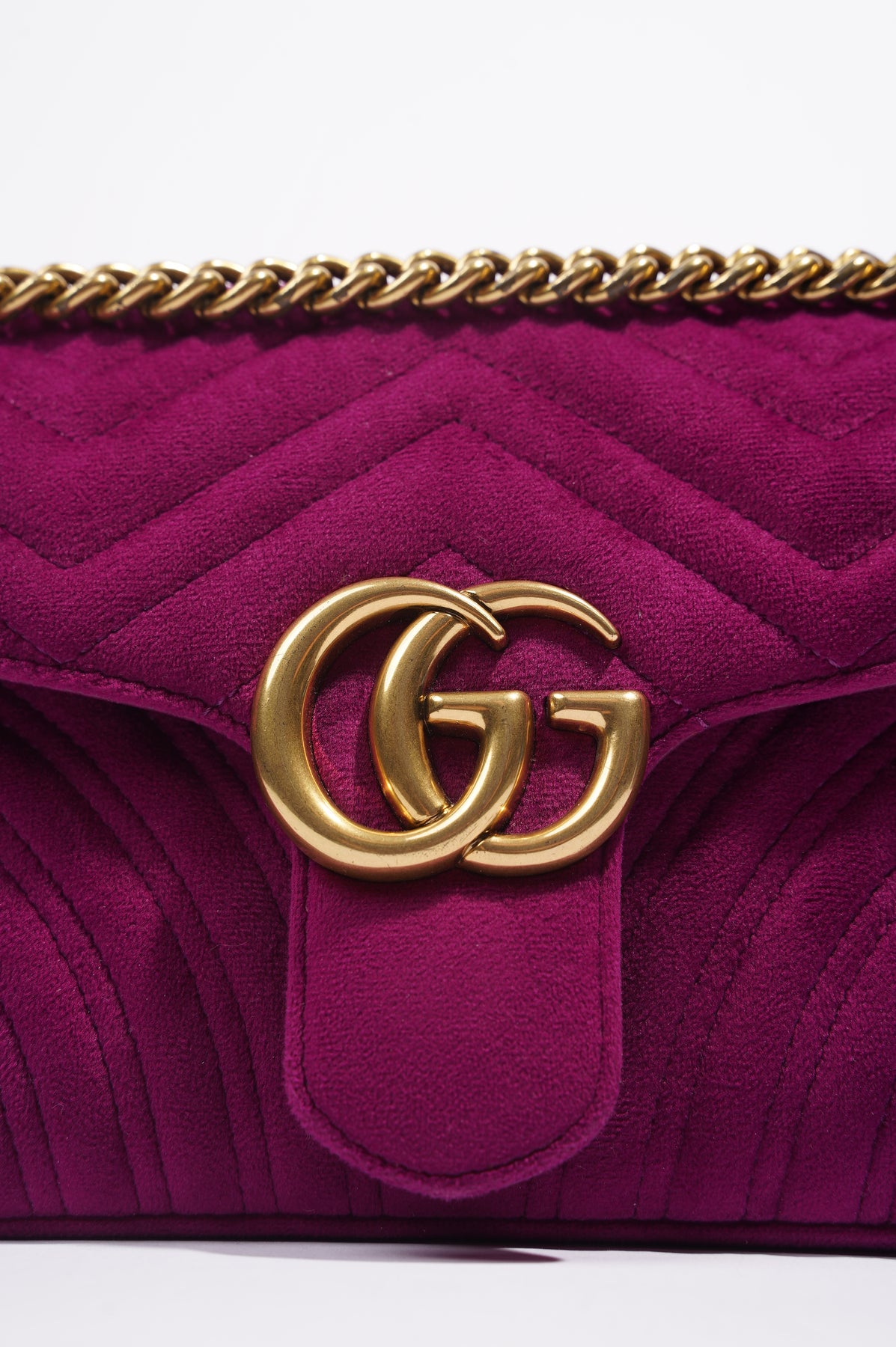 Gucci Drops Fuchsia Velvet Marmont Shoulder Bag
