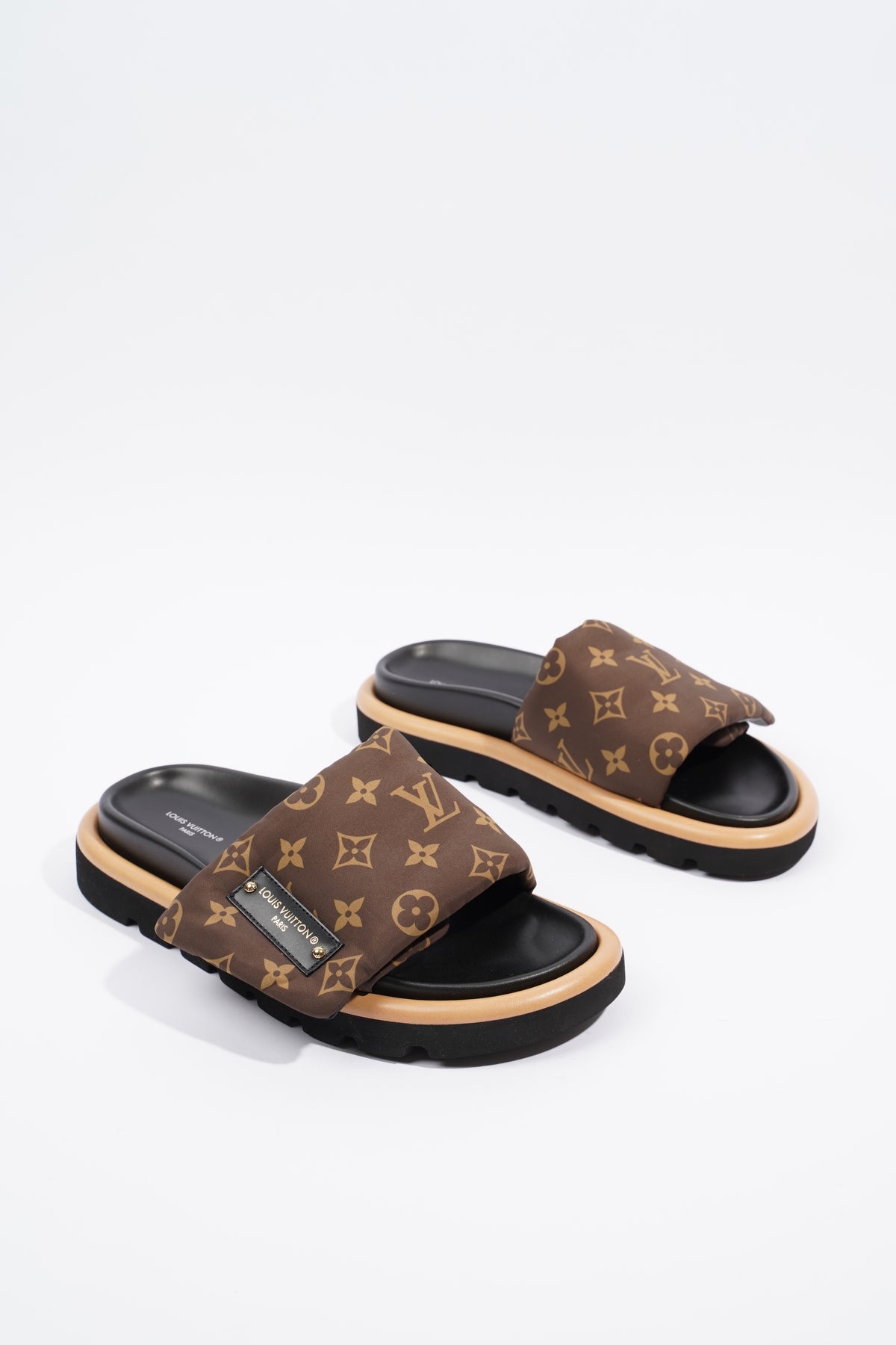 Louis Vuitton Pool Pillow Logo Embossed Leather Slides Eu 38 Uk 5
