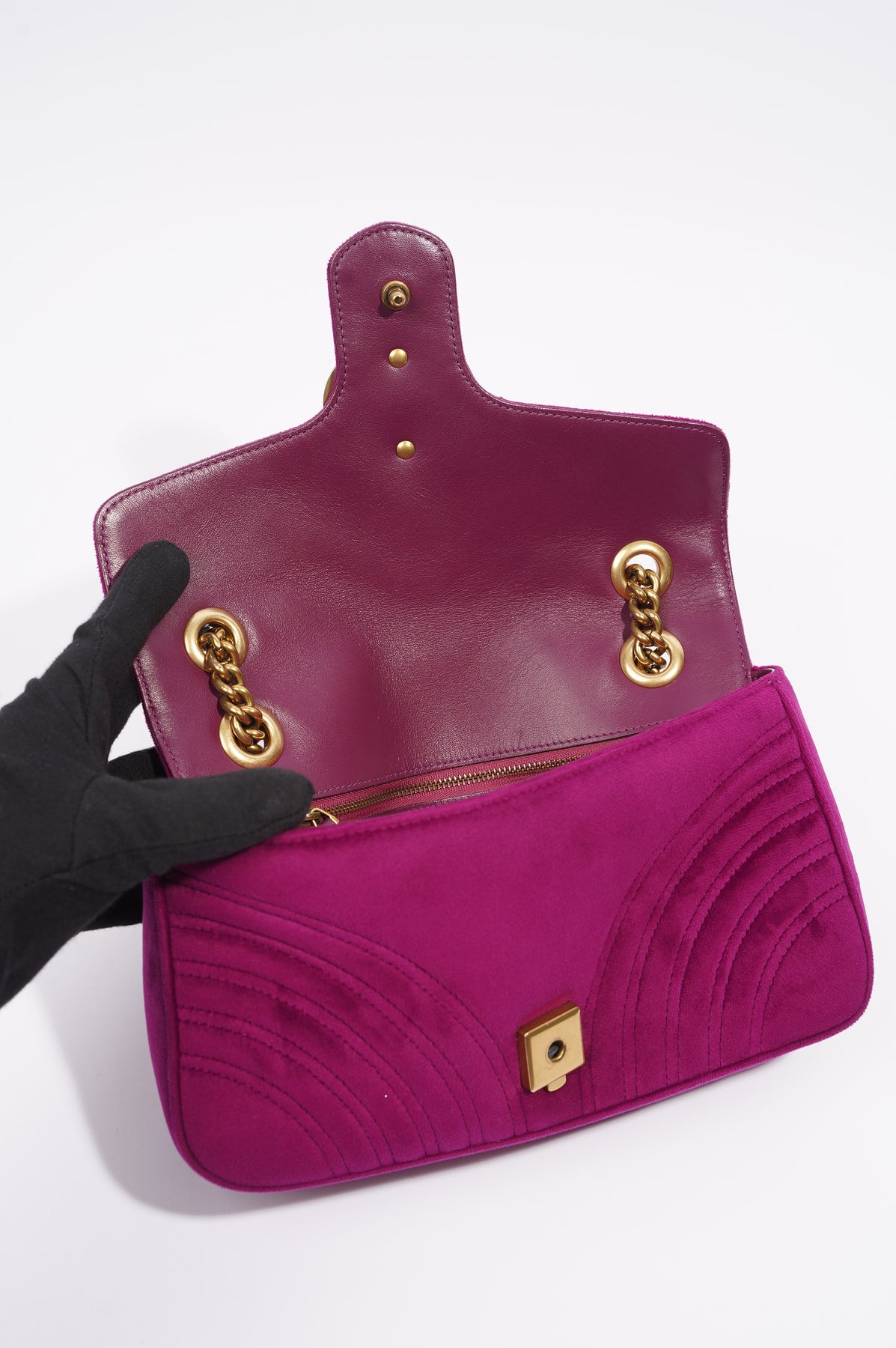 Gucci GG Marmont Flap Bag Purple Velvet Small Luxe Collective