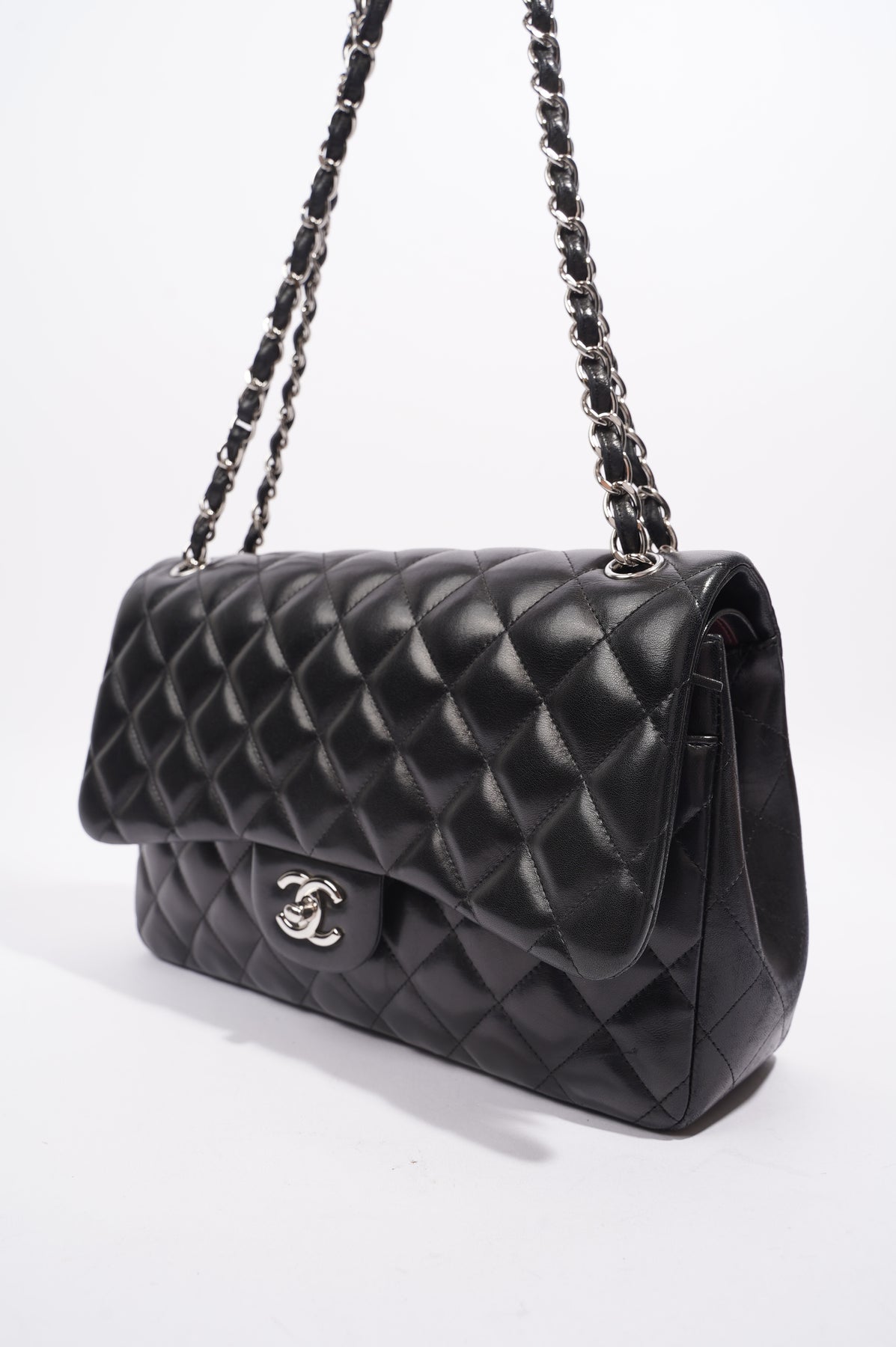 Chanel Women Large Flap Bag with Top Handle in Grained Calfskin Leather- Black - LULUX