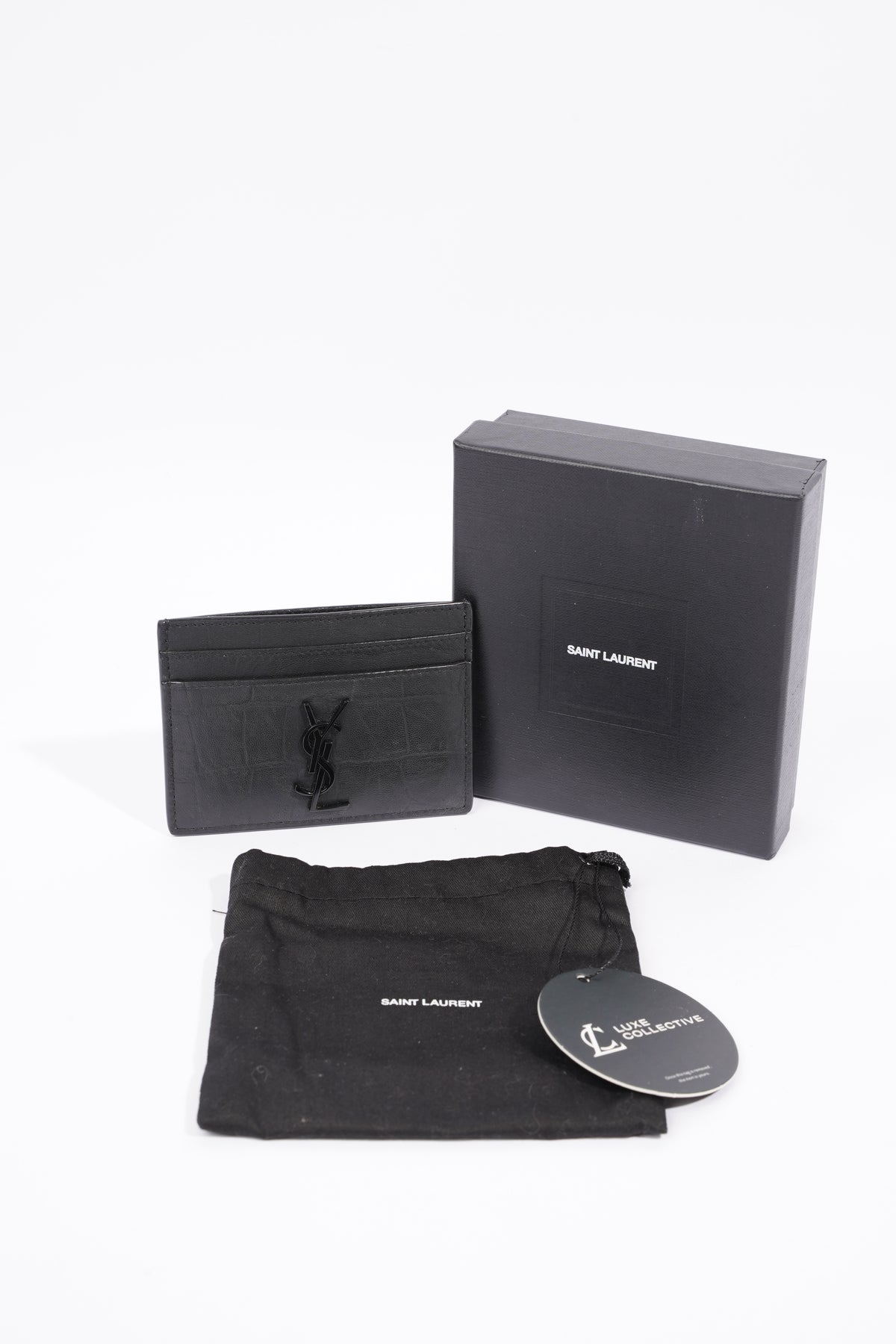 SAINT LAURENT - Branded pebbled leather card holder