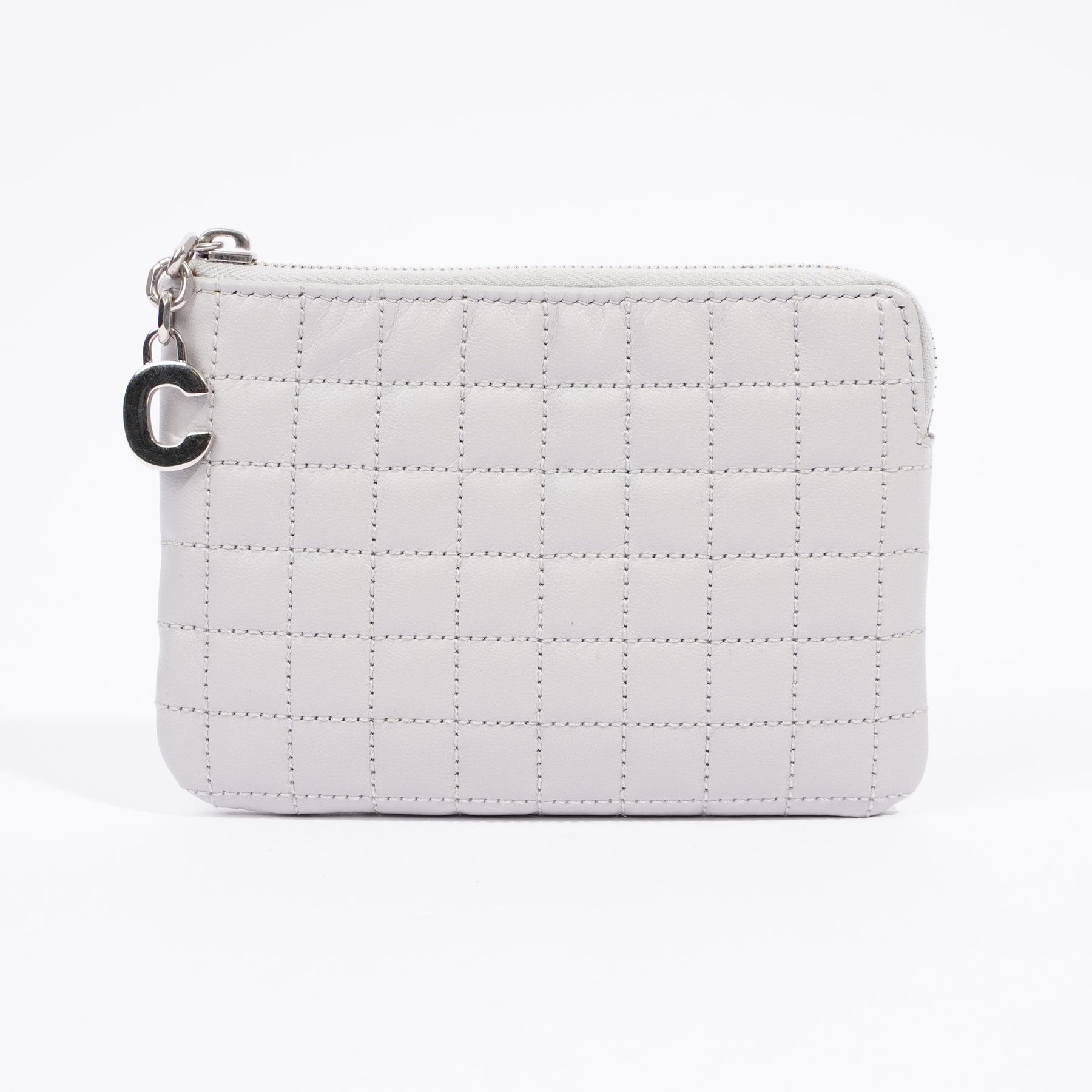 Celine C Charm Quilted Calfskin Card And Coin Case- Silver In