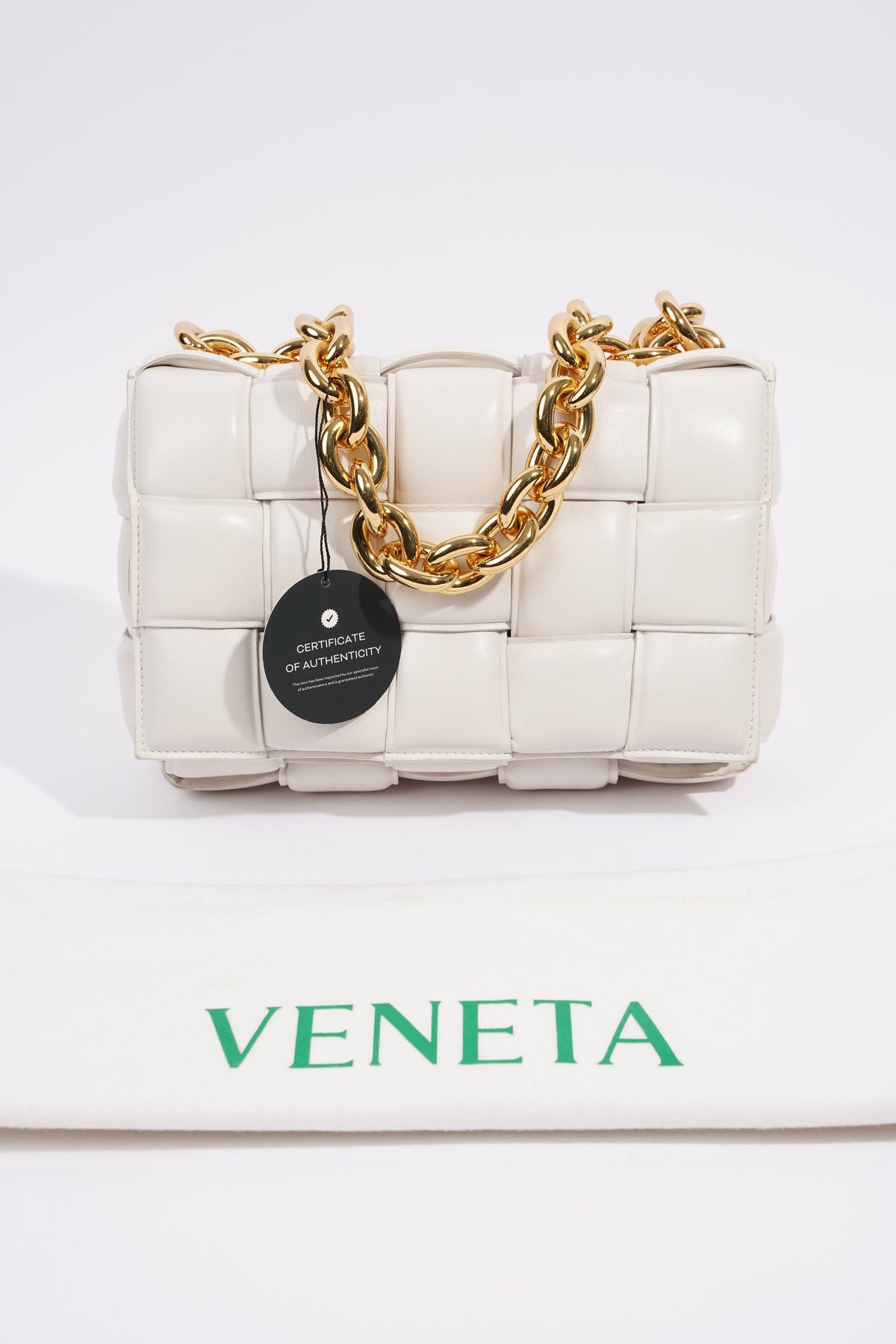 Authentic BOTTEGA VENETA Cassette Chain Hand Bag Padded Maxi Intrecciato  Leather