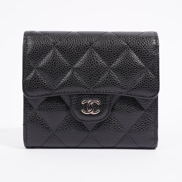 Chanel Womens Classic Flap Wallet Black Caviar Leather Small