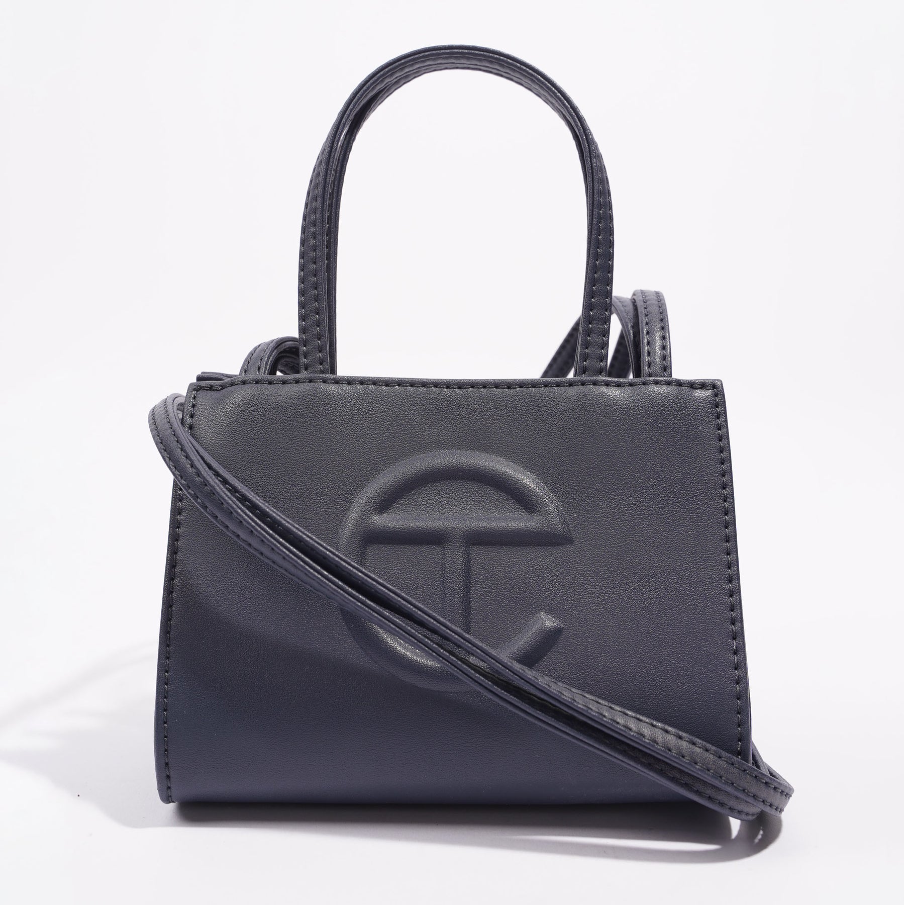 Small shopping bag leather tote Telfar Navy in Leather - 34907880