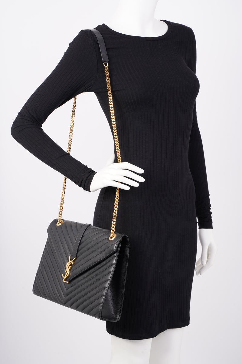 Saint Laurent Womens Envelope Bag Black Leather Large – Luxe Collective