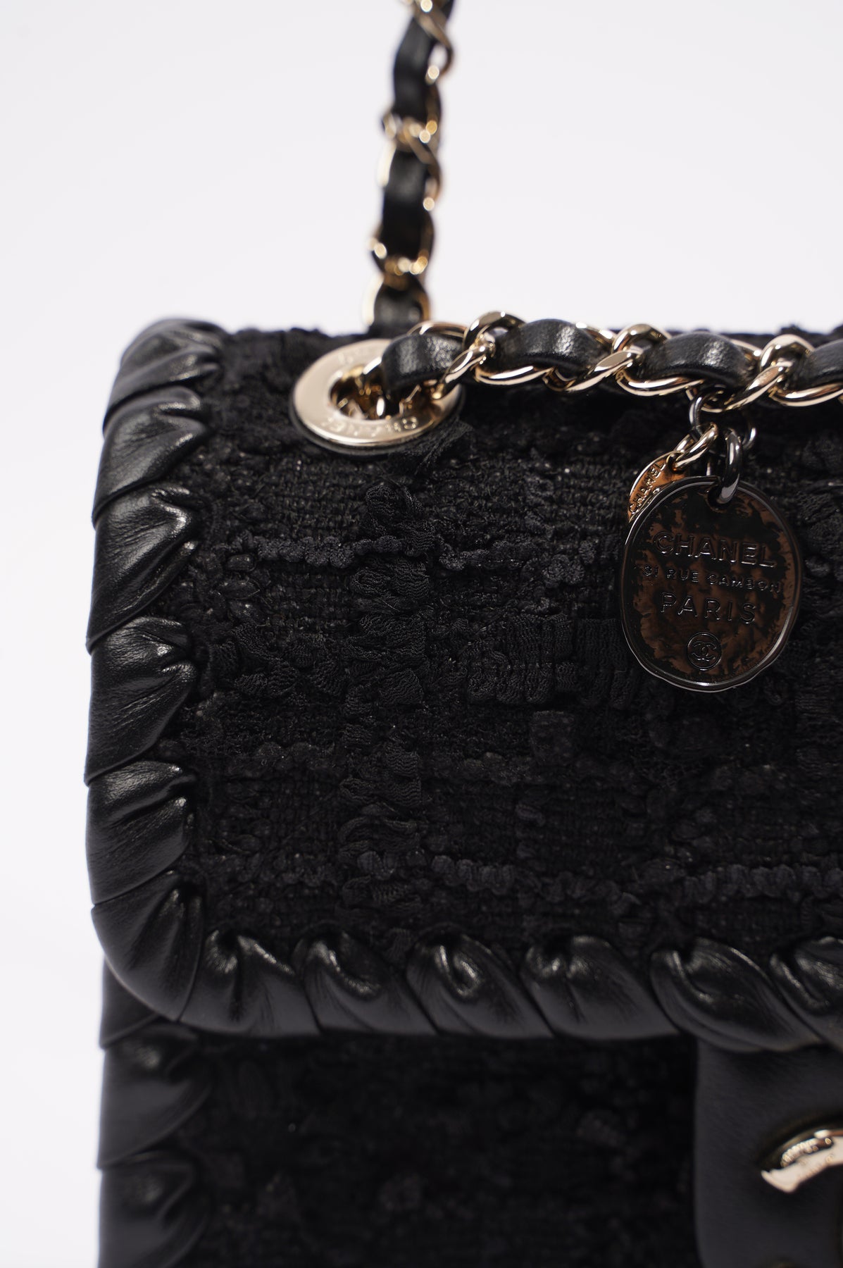 Chanel 2021 Mini Bucket Bag with Chain Black Tweed
