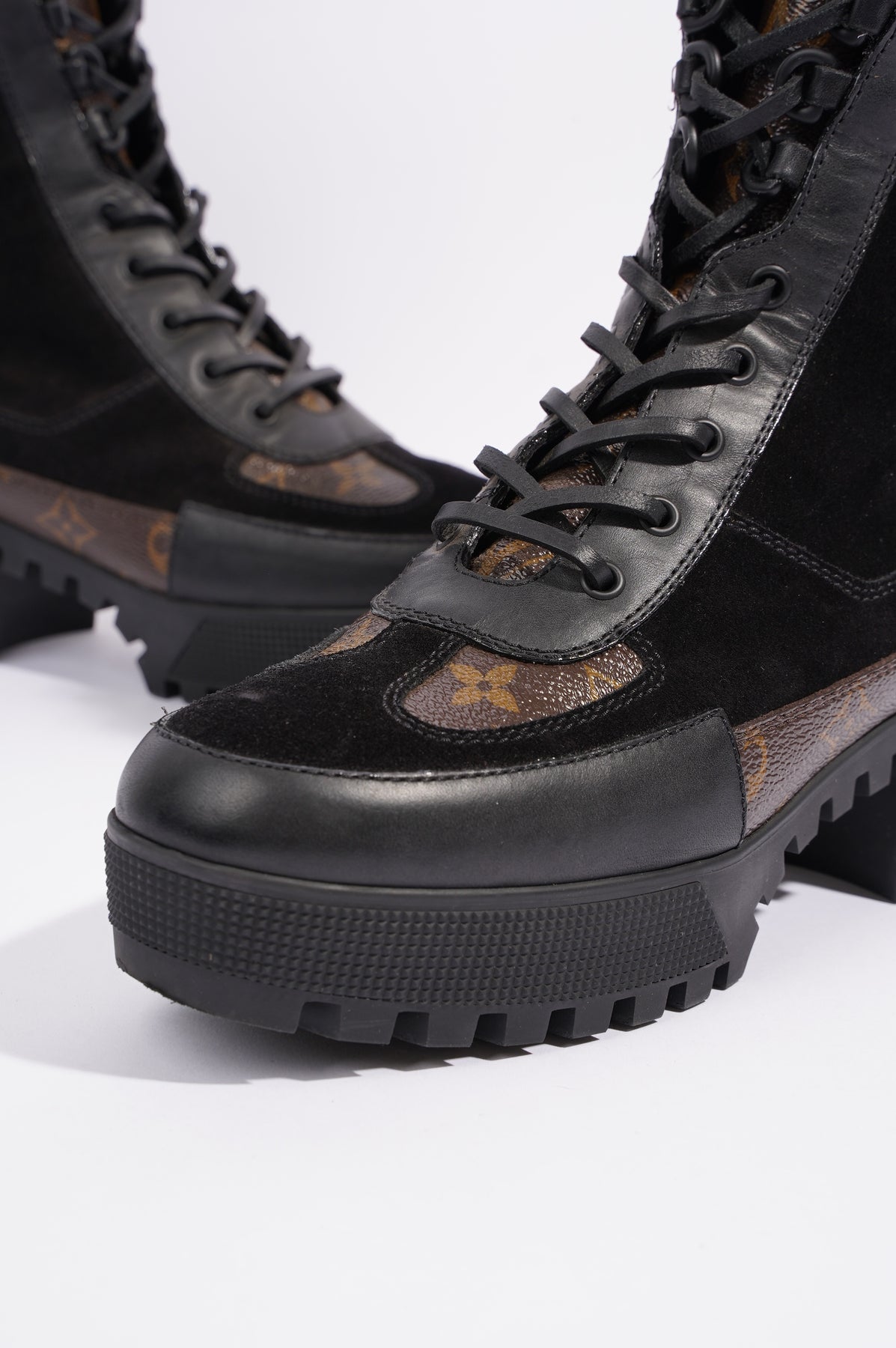 Louis Vuitton Laureate Black Monogram Platform Desert Boots (Size