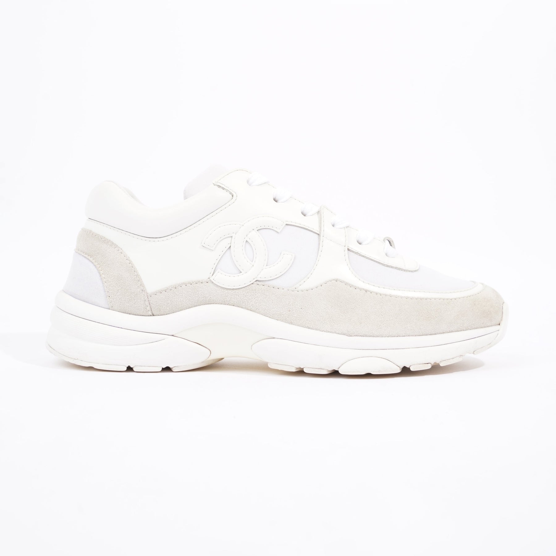 Chanel Interlocking CC Logo Leather Chunky Sneakers - White Sneakers, Shoes  - CHA840154