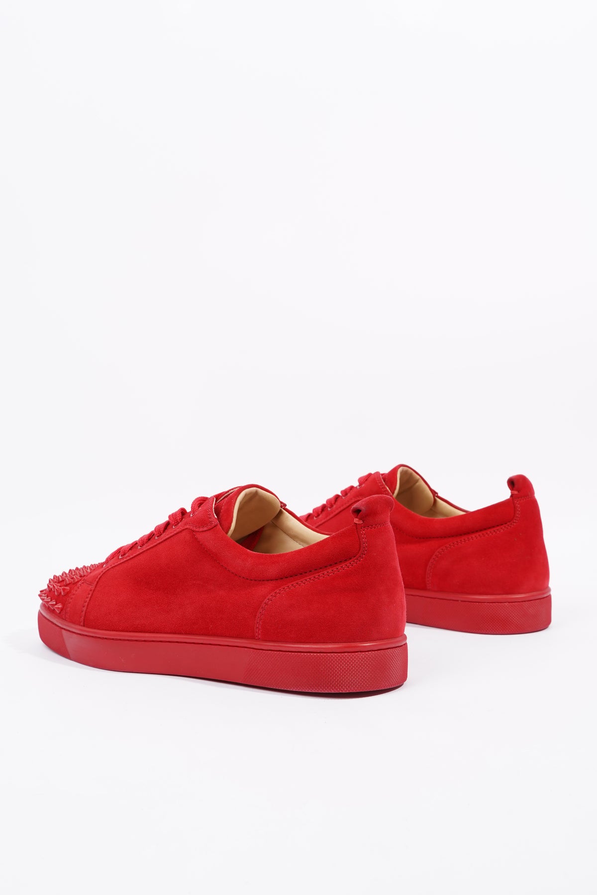 ChrIstian Louboutin Red Suede Louis Junior Spikes Low Tops