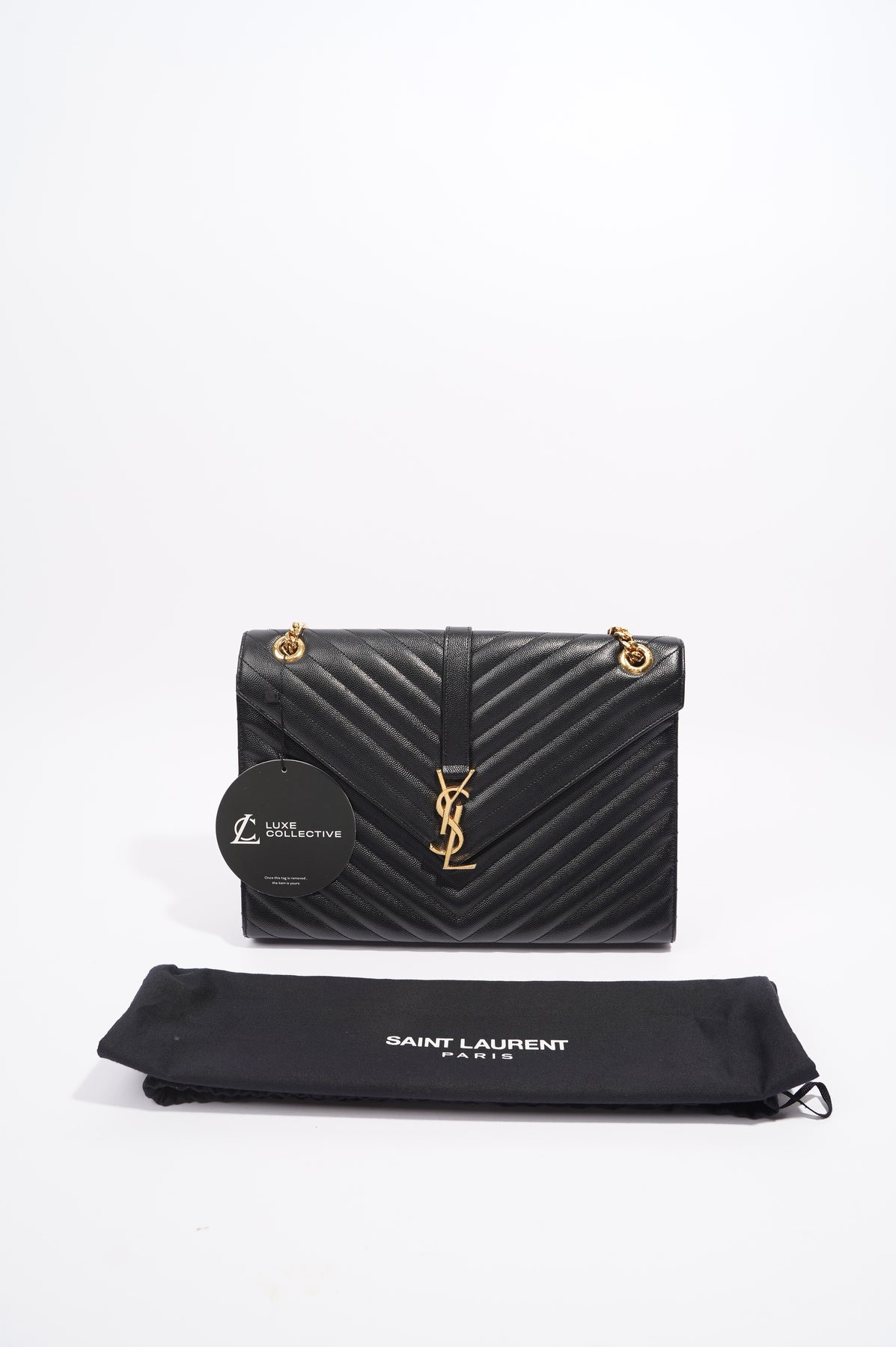 Saint Laurent Womens Envelope Bag Black Leather Large – Luxe Collective