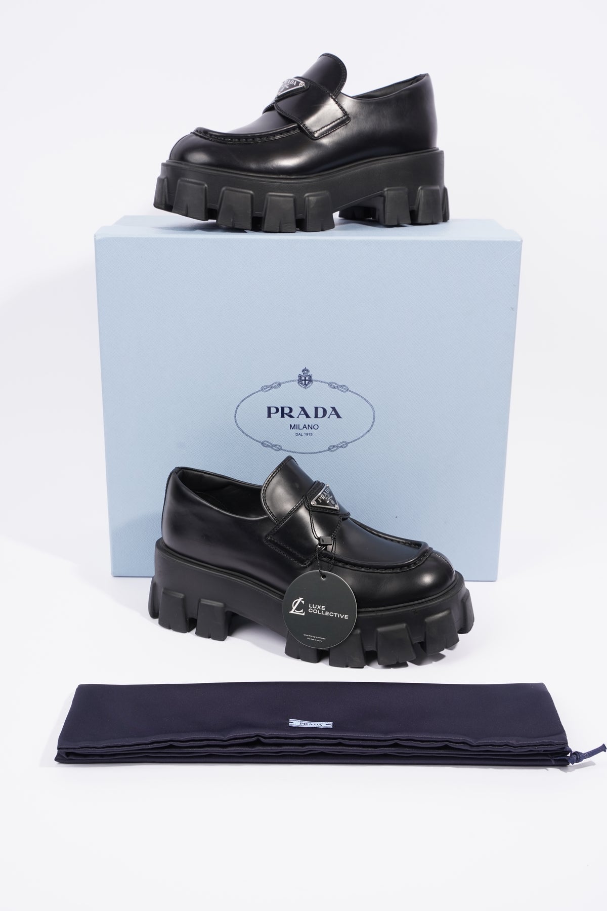 Prada Womens Monolith Brushed Leather Loafers Black EU 36.5 / UK