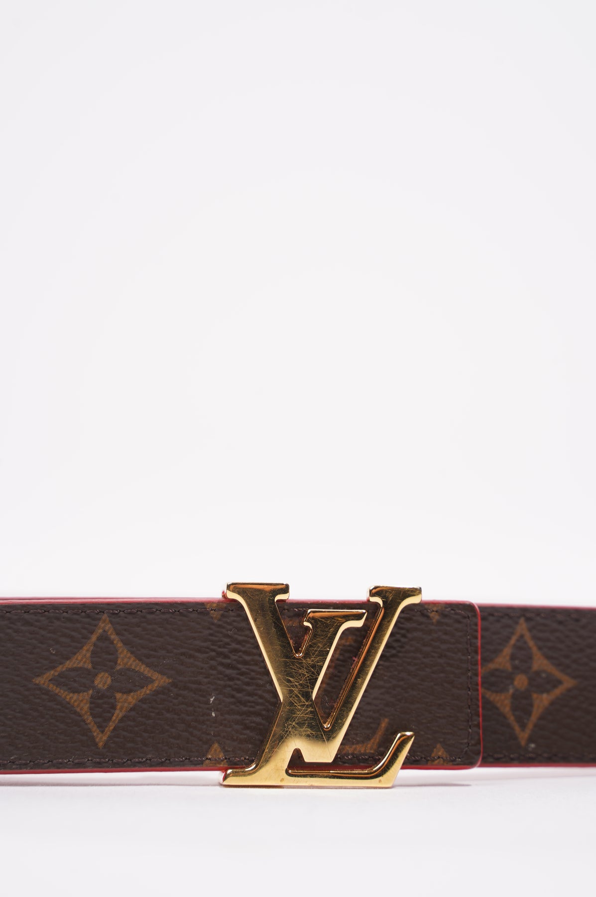Authentic Louis Vuitton Damier Azur Canvas Leather Gold LV Initials Belt  85/34