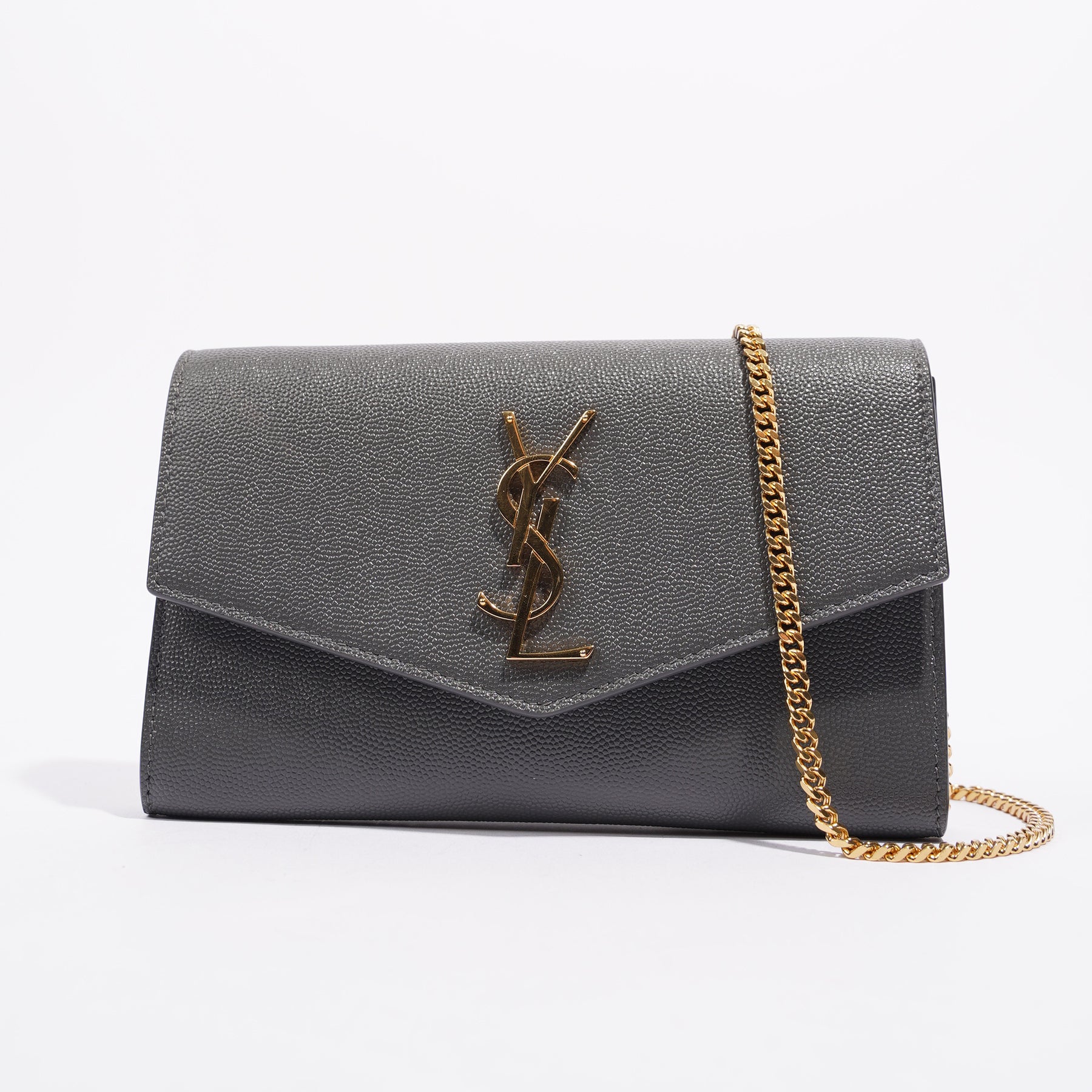 Saint Laurent Uptown Pebbled Calfskin Leather Wallet on a Chain