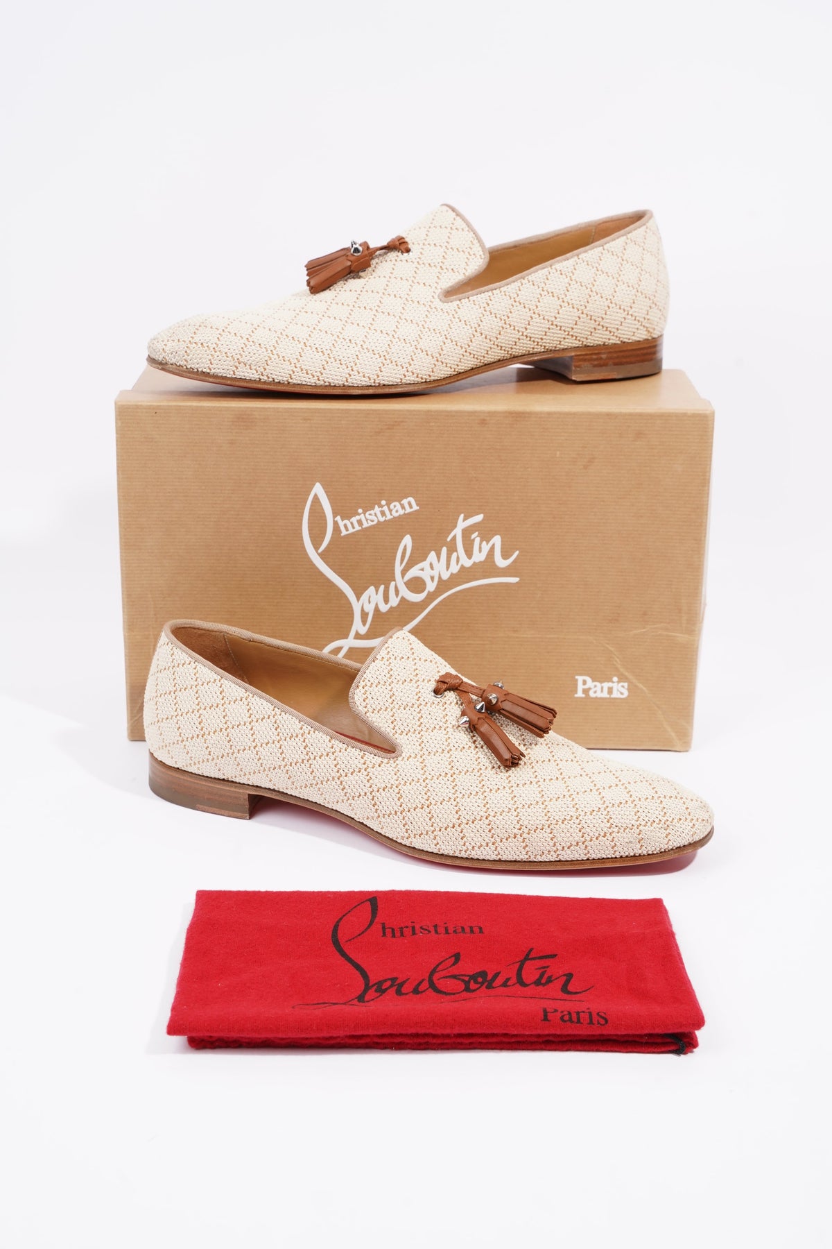 Christian Louboutin Mens Dandelion Tassel Flat Paille Shoe Beige