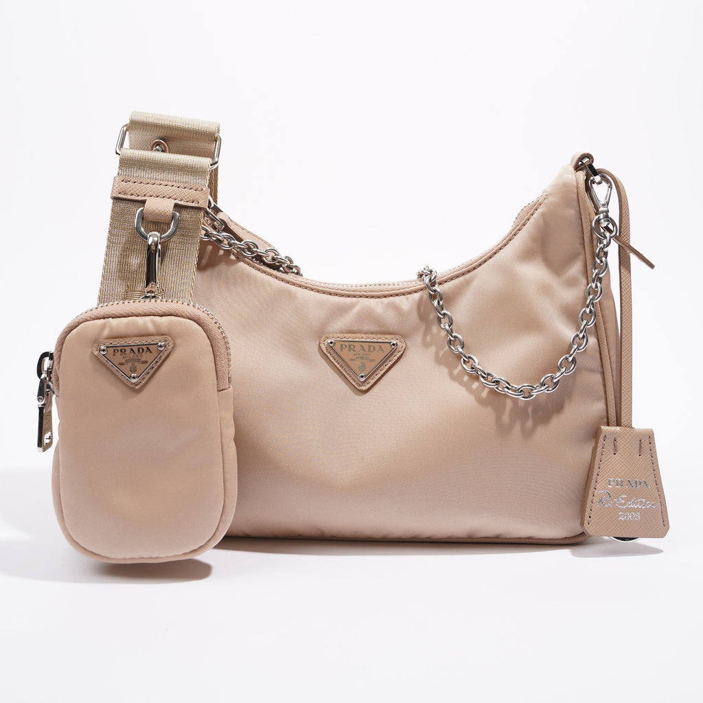 Prada Nylon Re-Edition 2005 Shoulder Bag Beige