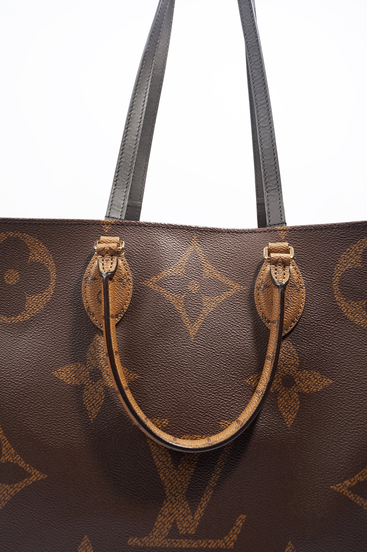 Louis Vuitton Onthego GM Reverse Monogram Canvas Tote Shoulder Bag Brown