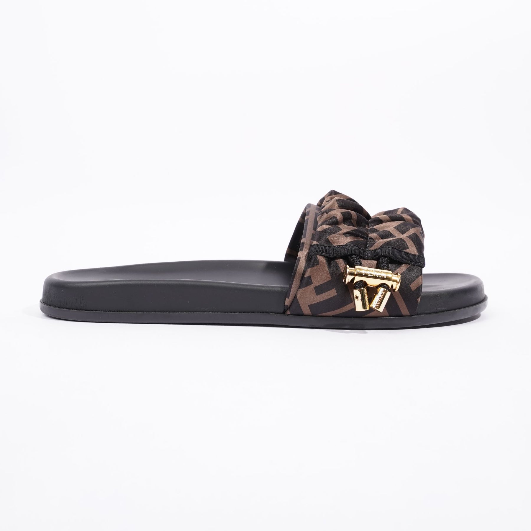 Fendi black cheap satin slides