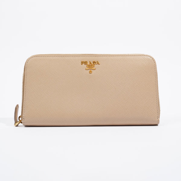 Prada Zip Long Wallet Beige Leather – Luxe Collective