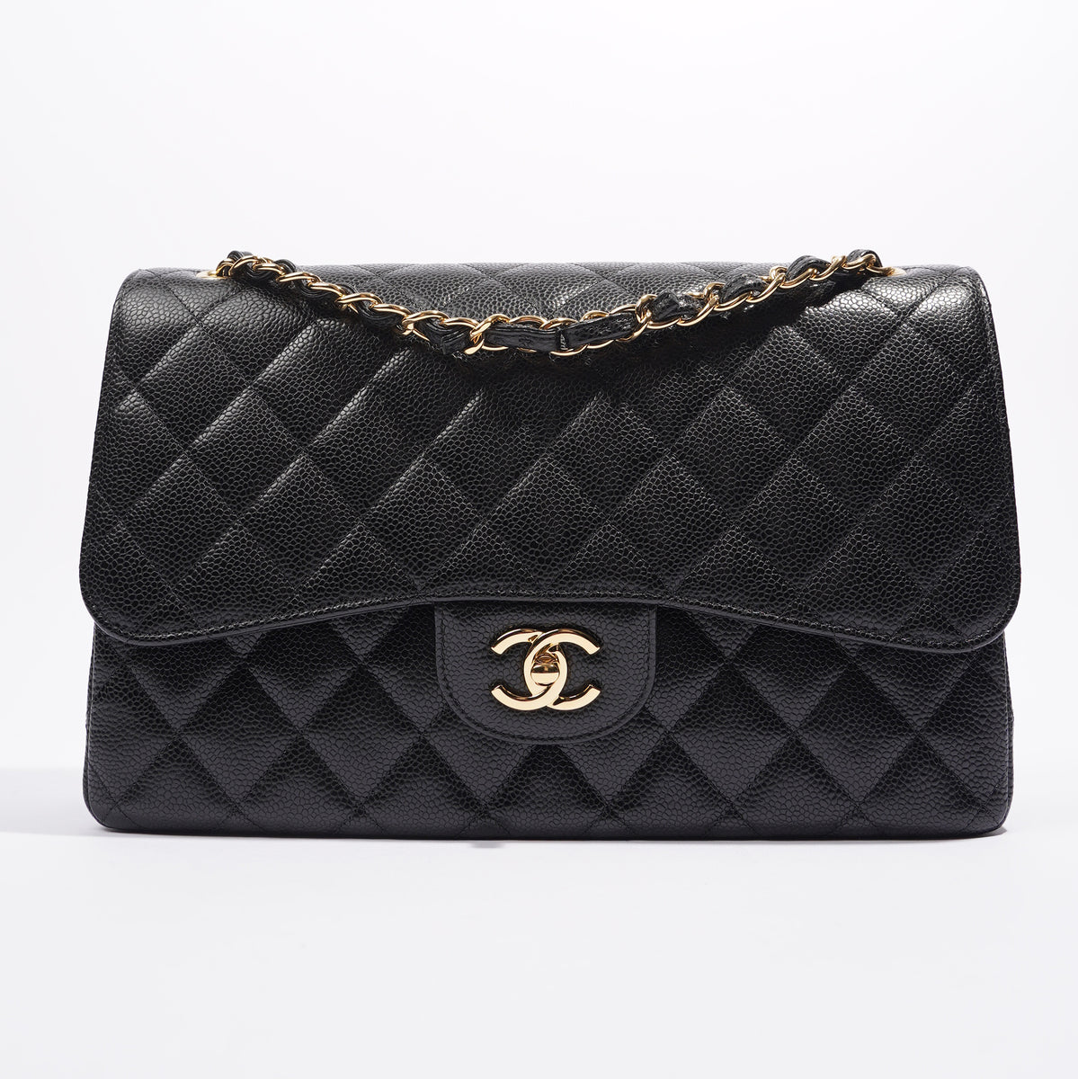 Chanel Double Flap Bag Black Caviar Leather Jumbo – Luxe