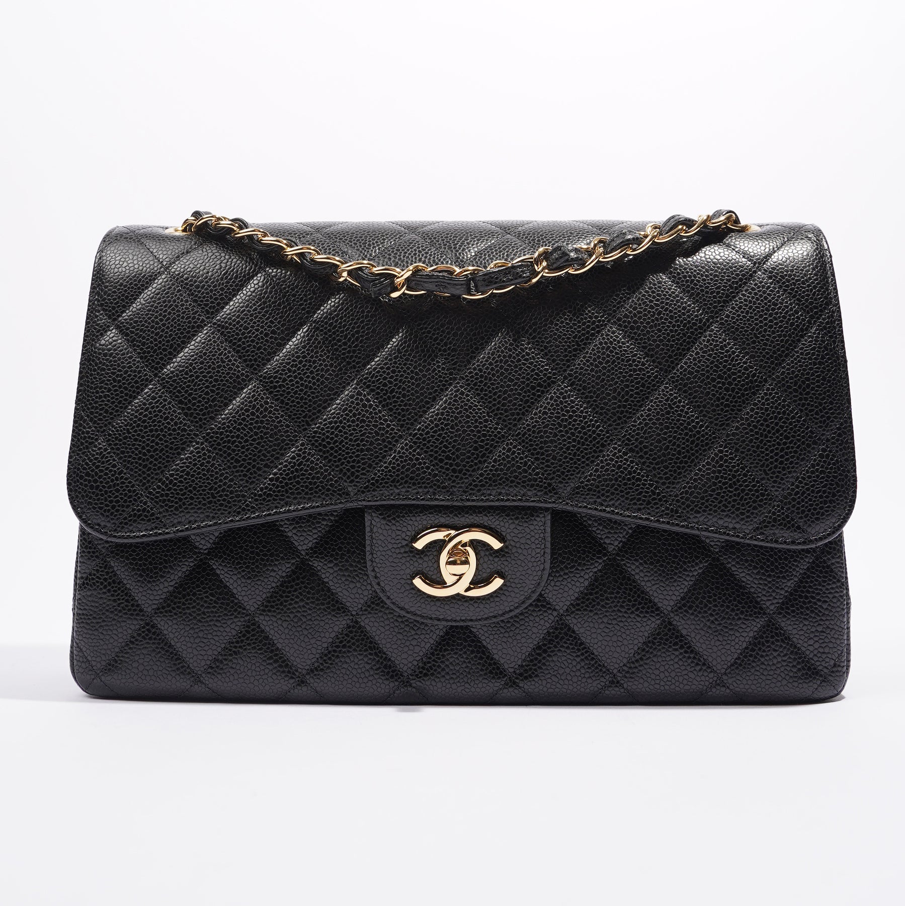 Vintage Chanel Jumbo Single Flap Bag Caramel Lambskin Black