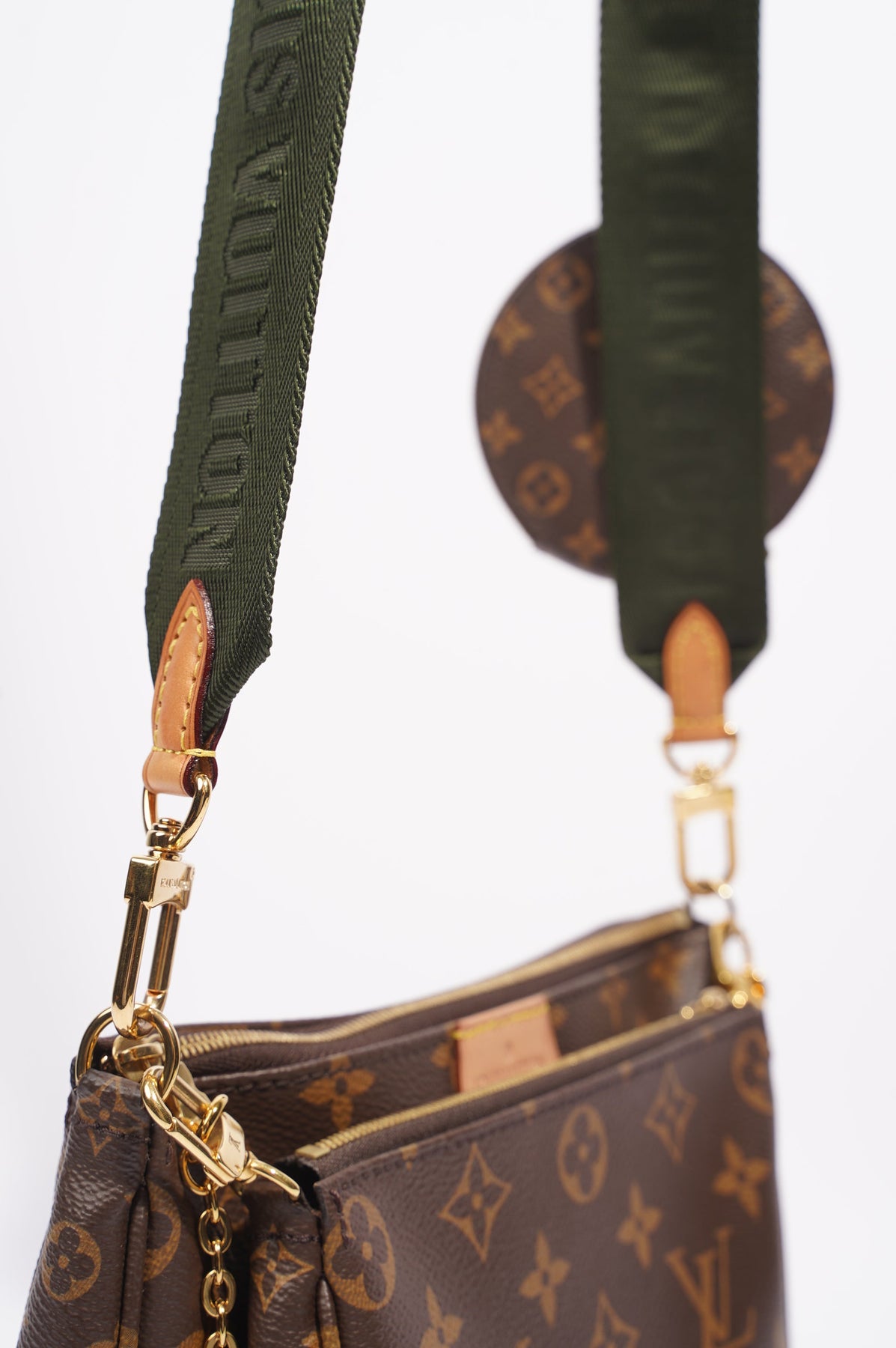 Branded Republic - Tas Louis Vuitton Multi Pouchette Monogram Brown with  Green Strap Bag