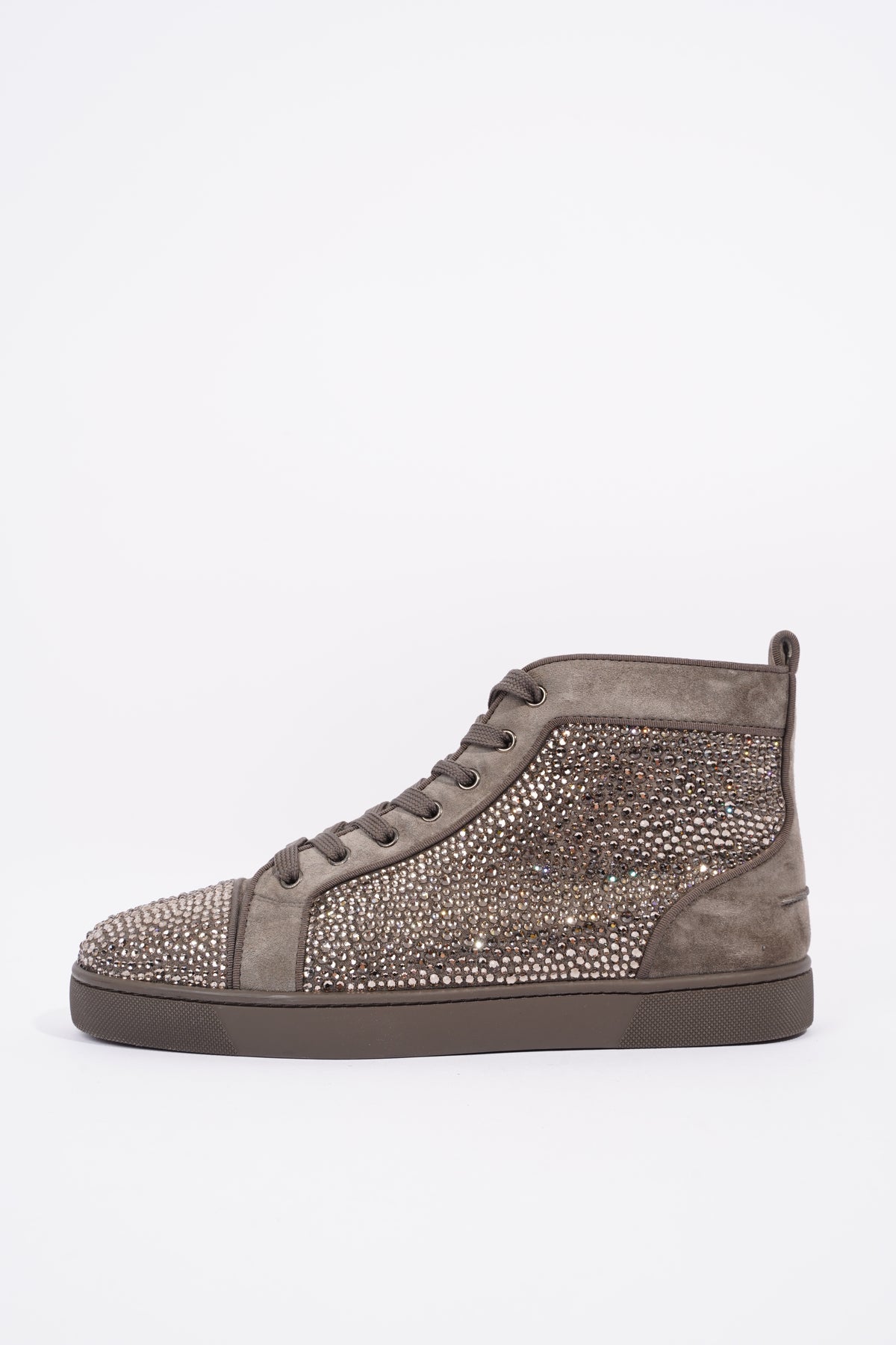 Christian Louboutin Suede Louis Strass High-Top Sneakers - Black - 42