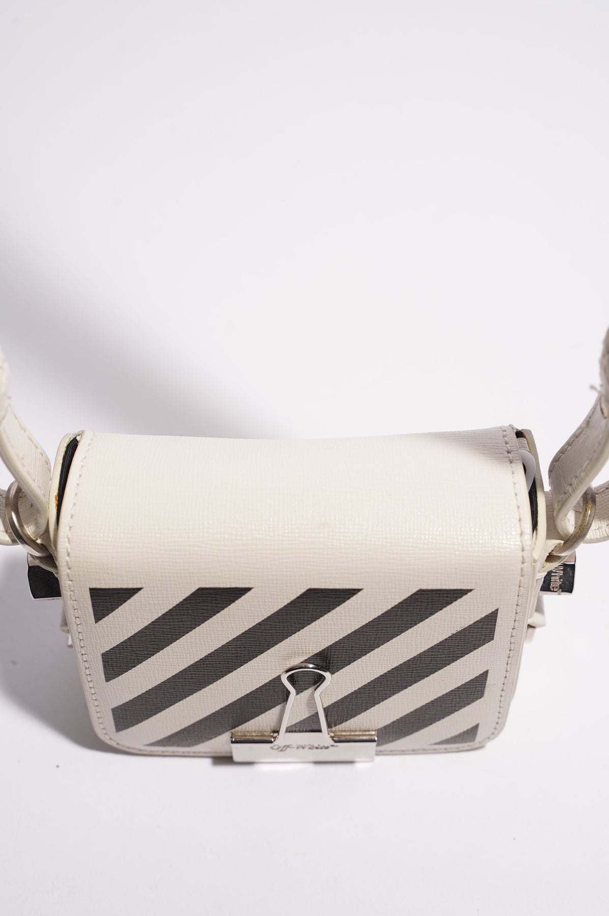 Off White Womens White Binder Clip Bag White Leather Baby Luxe