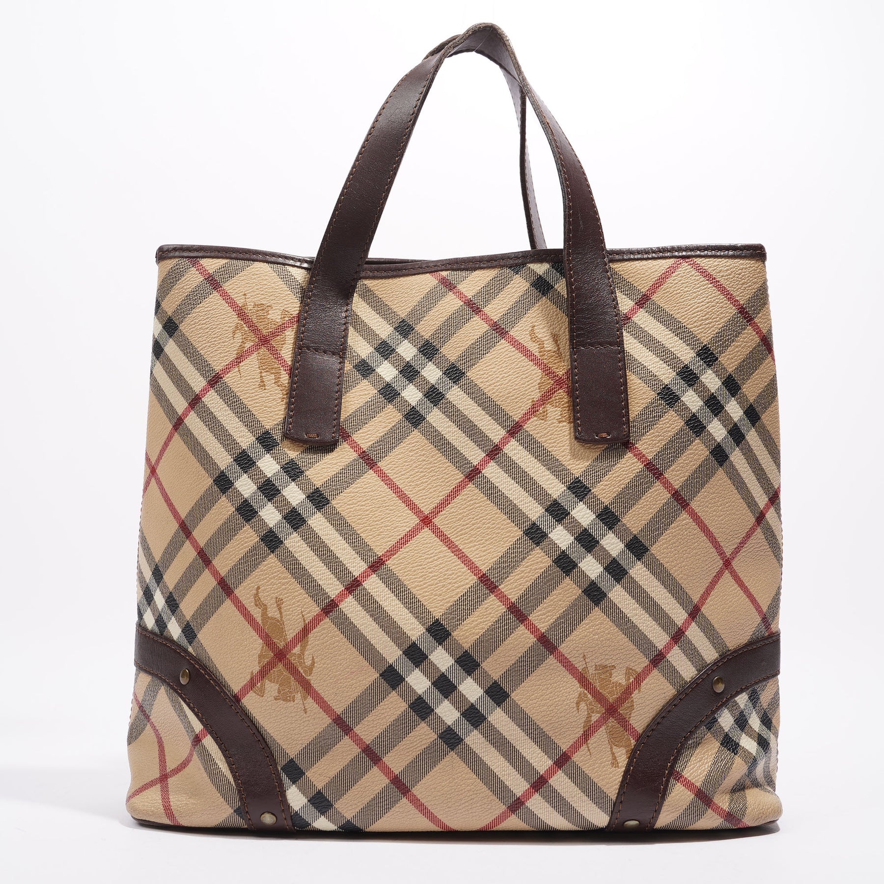 Sold at Auction: BURBERRY CHECK PINK TOTE BAG W/BAG, 18.5IN.