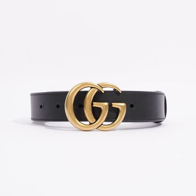 Gucci, ladies belt, black leather, large gold-tone GG lo…