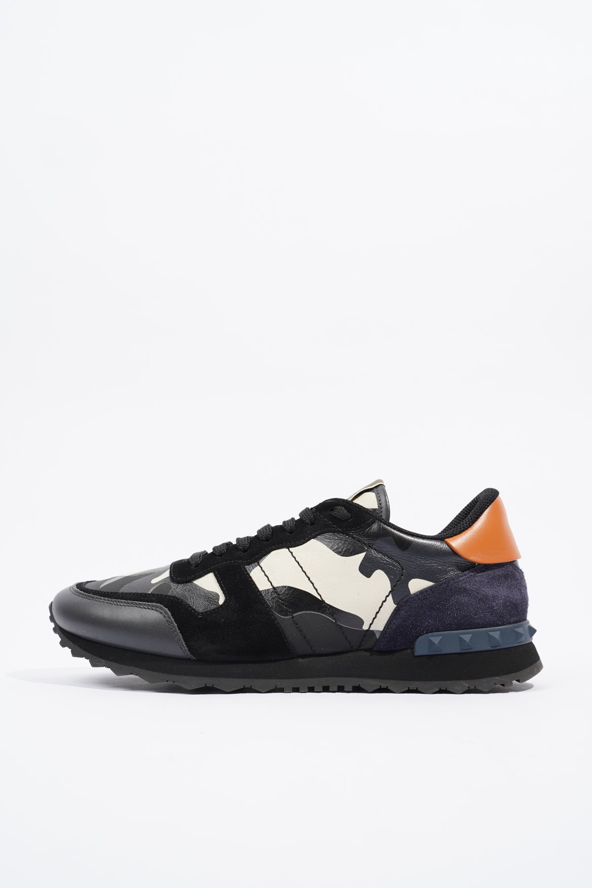 Valentino black blue and orange camouflage rockrunner leather outlet sneakers