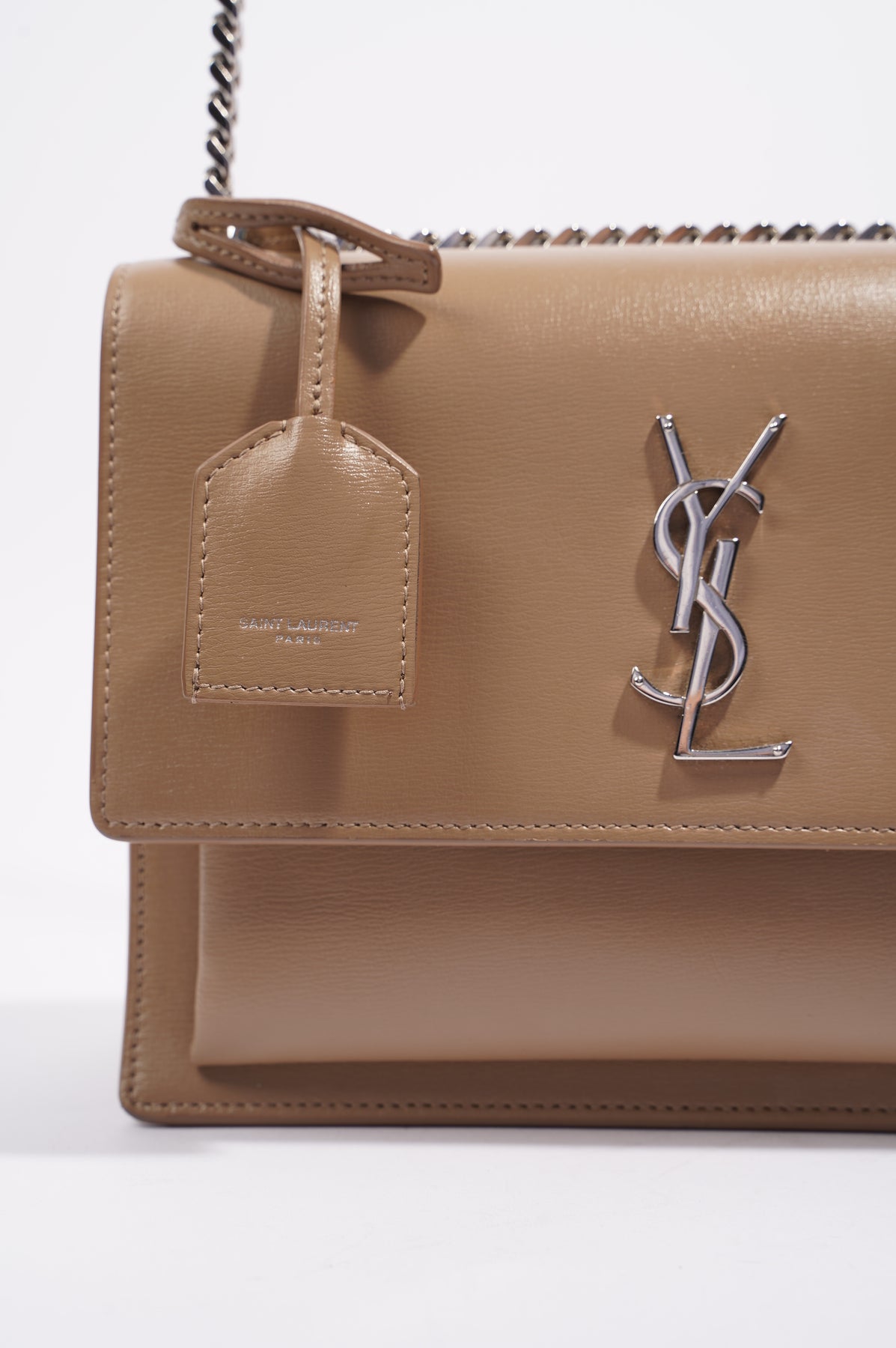 Saint Laurent Leather Ysl Wallet On A Chain Bag - Dark Beige